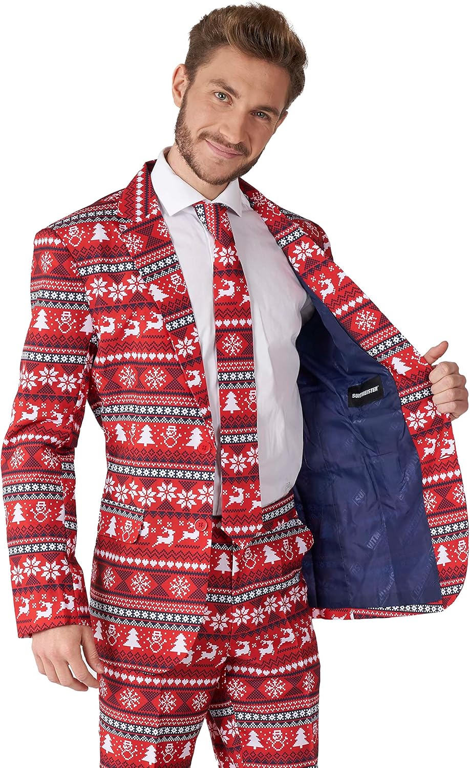 Herren-Weihnachtsanzug mit festlichem Druck, S Nordic Pixel Red
