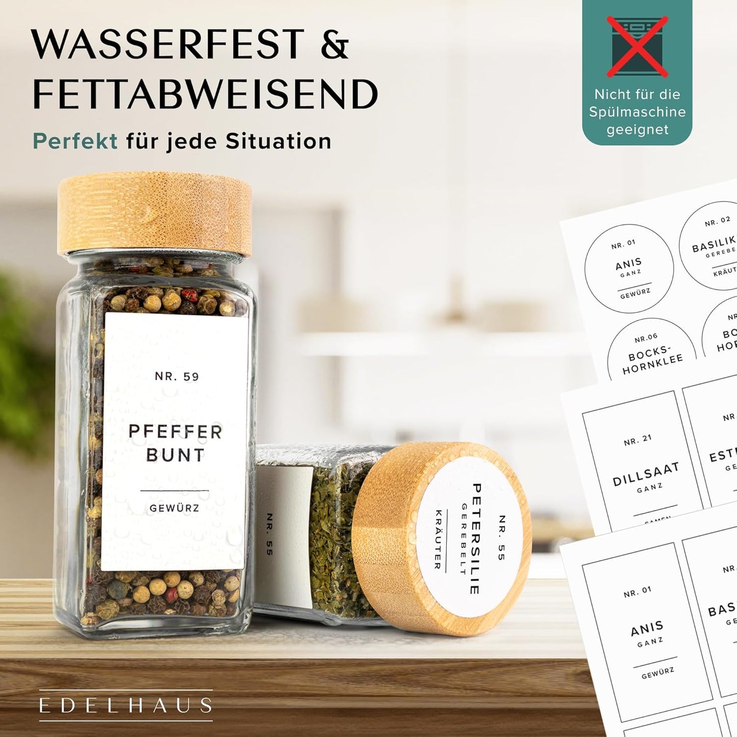 EH-SJB-WH Gewürzgläser-Set, Bambus Hell