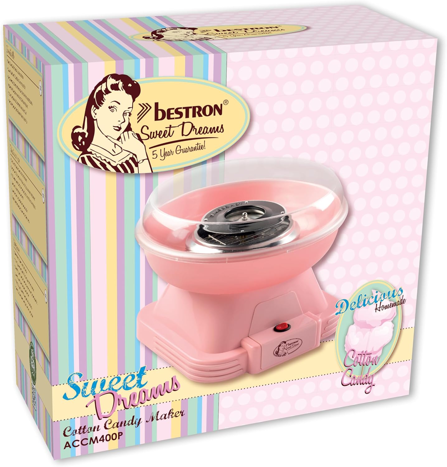 Retro Zuckerwattenmaschine, inkl. 10 Stäbchen, Sweet Dreams Collection, Rosa