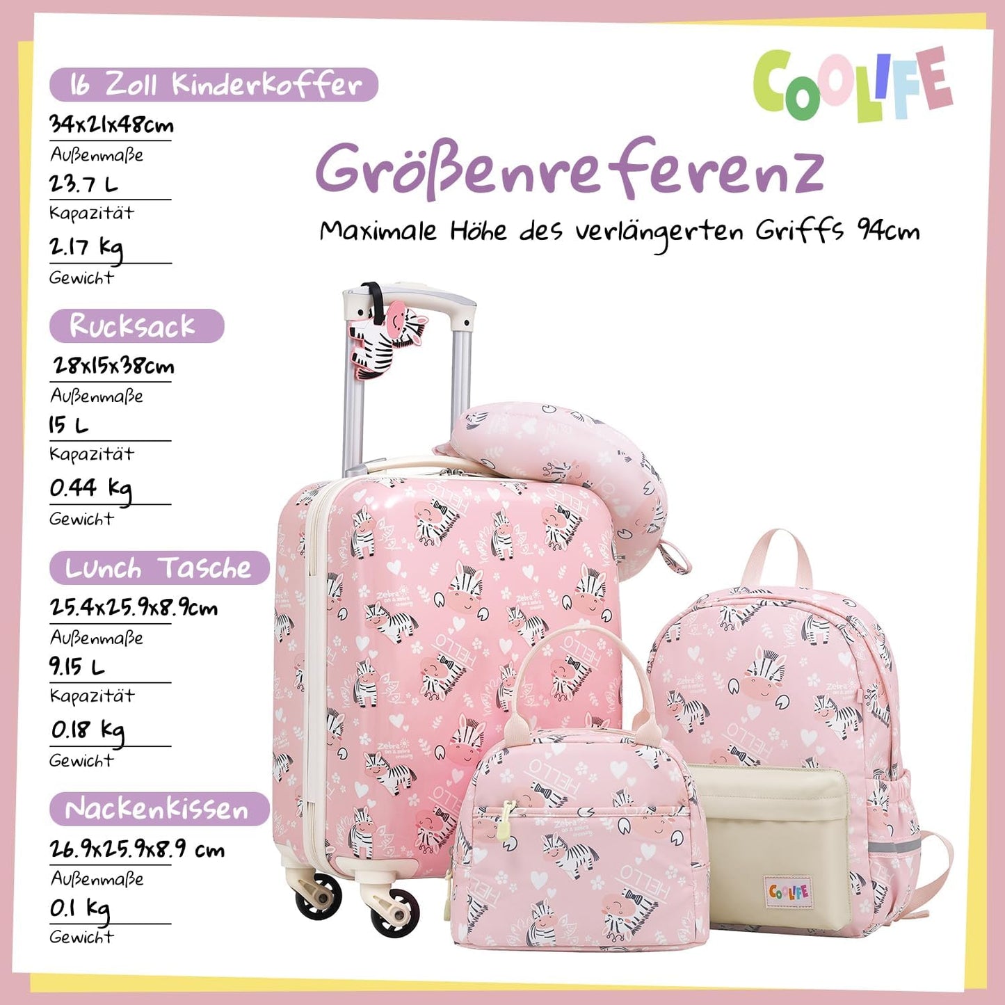 5-teilige Kinderkofferset, Koffer-Set 5-tlg Zebra