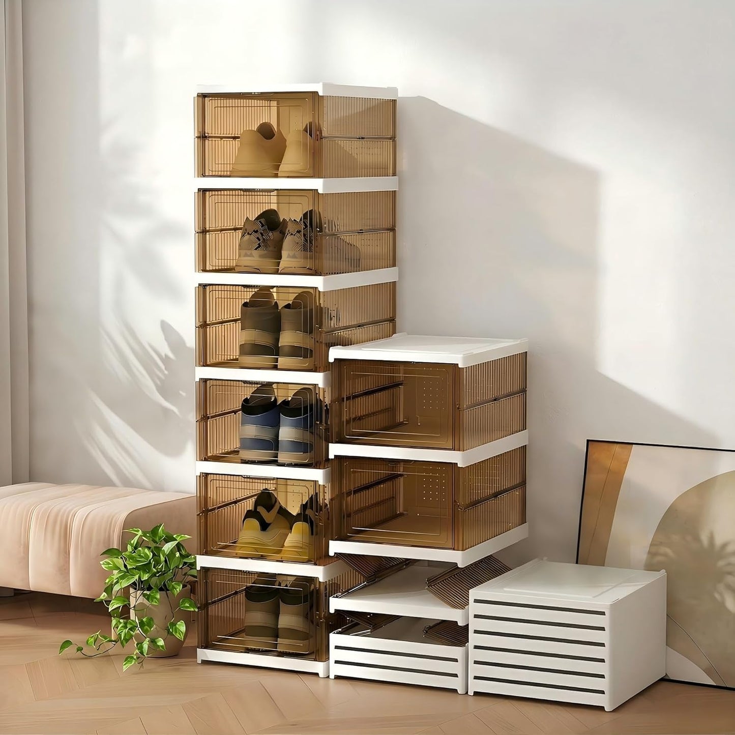 Stapelbare Schuhboxen, 12er-Set, Braun 12 Ebenen