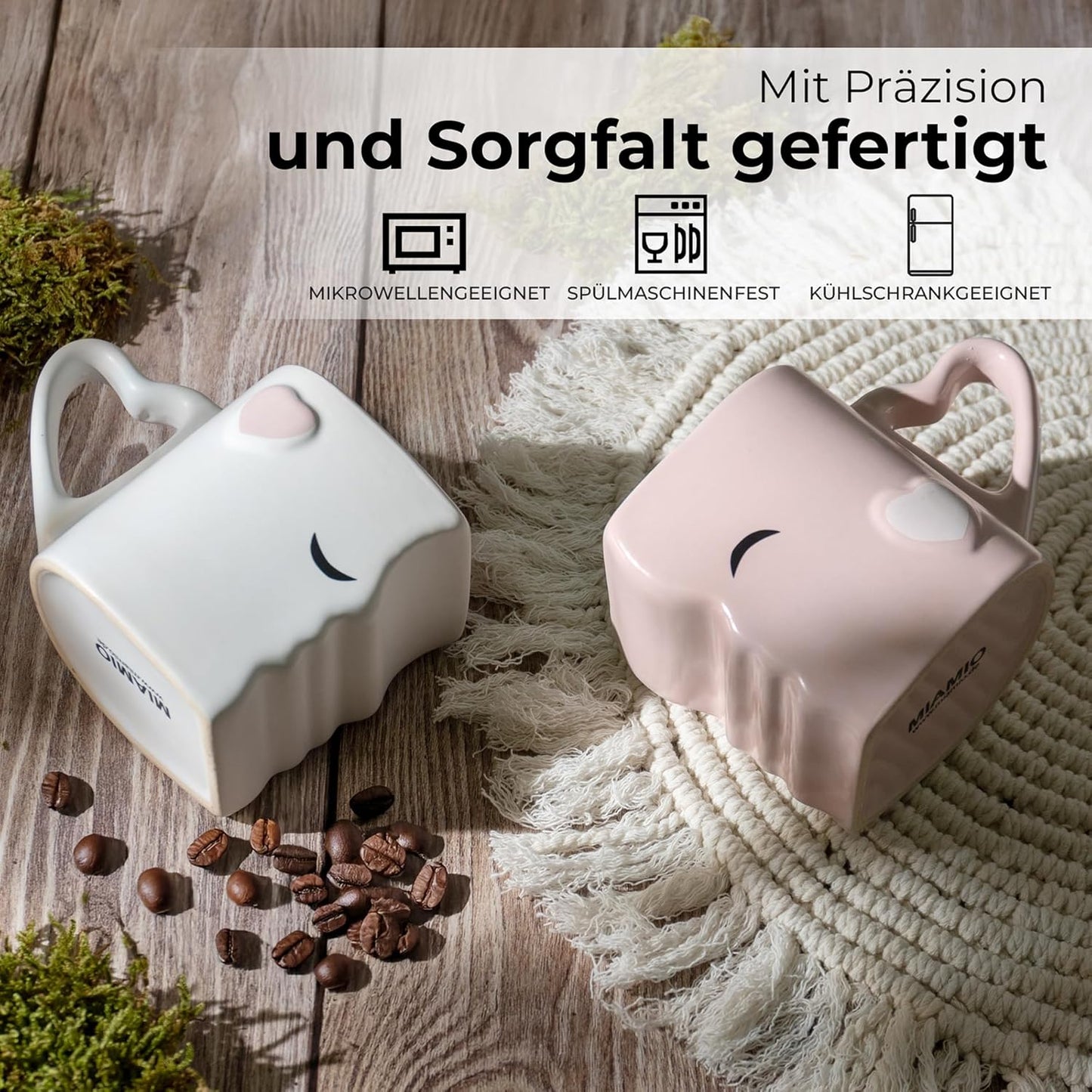 Küssende Kaffeetassen für Paare & Romantiker, Rosa