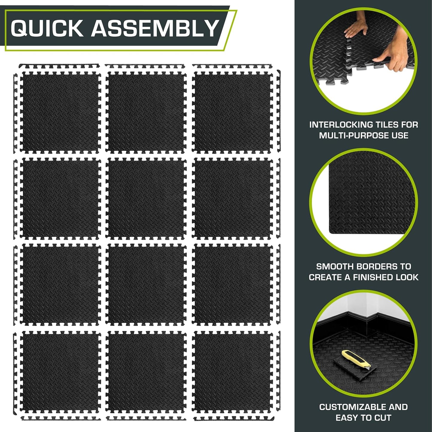 Puzzle-Trainingsmatte, Black - 1/2 Inch - 48 Sq Ft - 12 Tiles