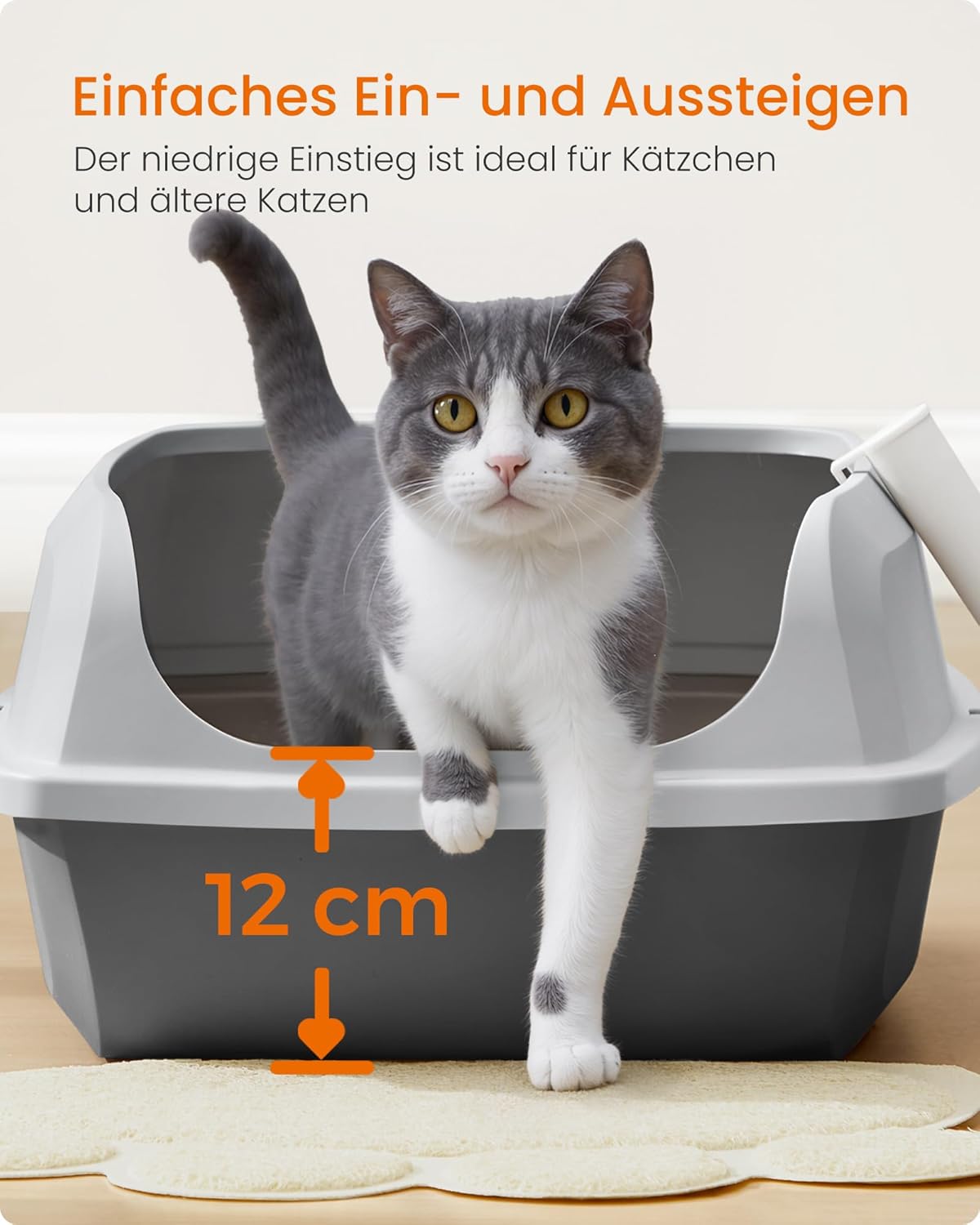 PPT009GN01 Katzentoilette mit hohen Seitenwänden, schiefergrau XL (50,5 x 37,5 x 19,5 cm) offen