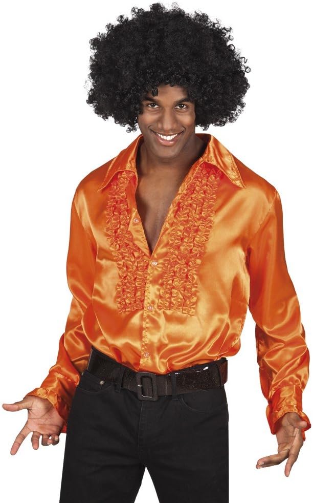 70er Disco Rüschenhemd für Herren, XL Orange