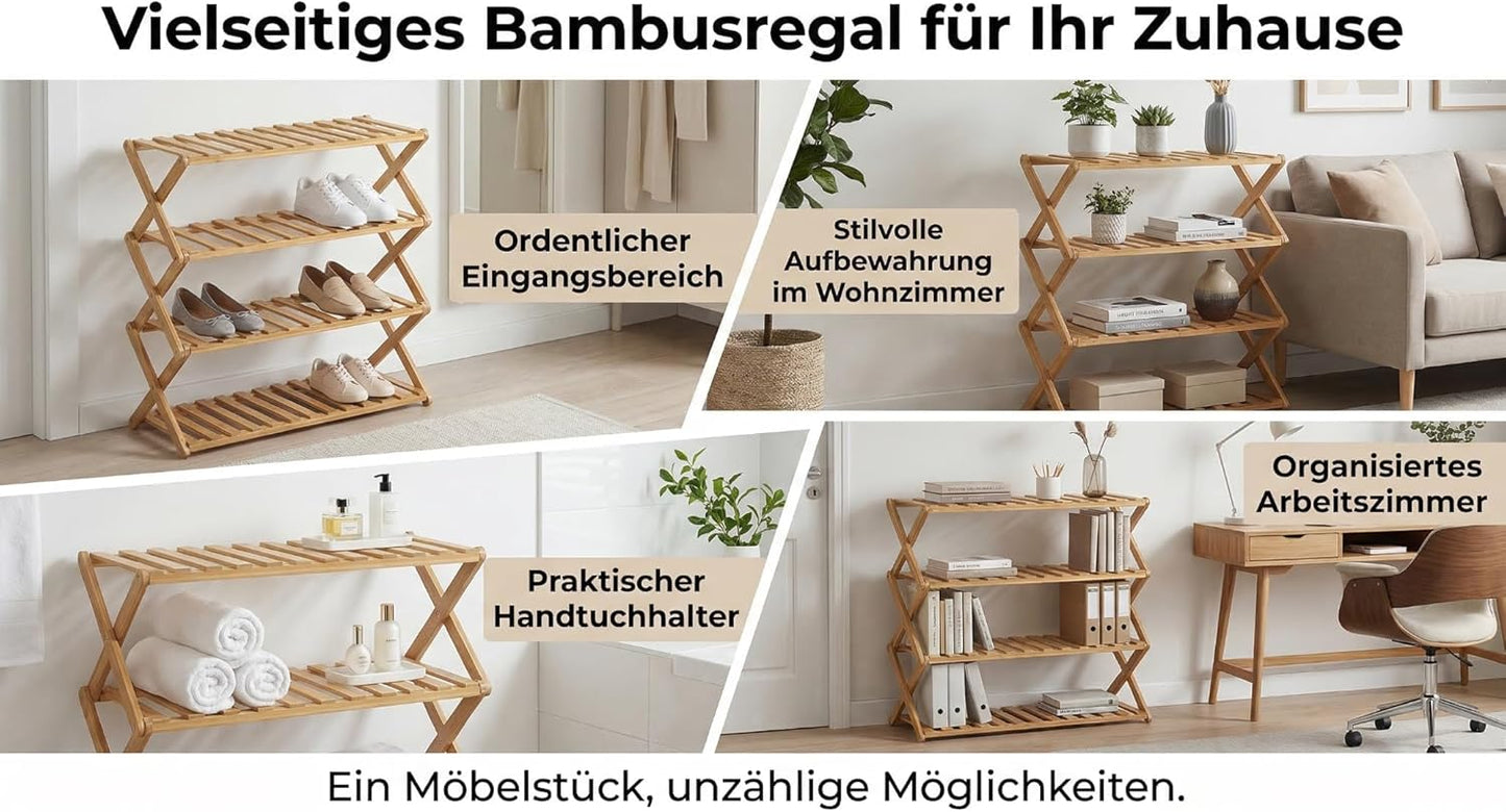 Bambus Schuhregal, klappbar (4-stöckig), 4-stufig