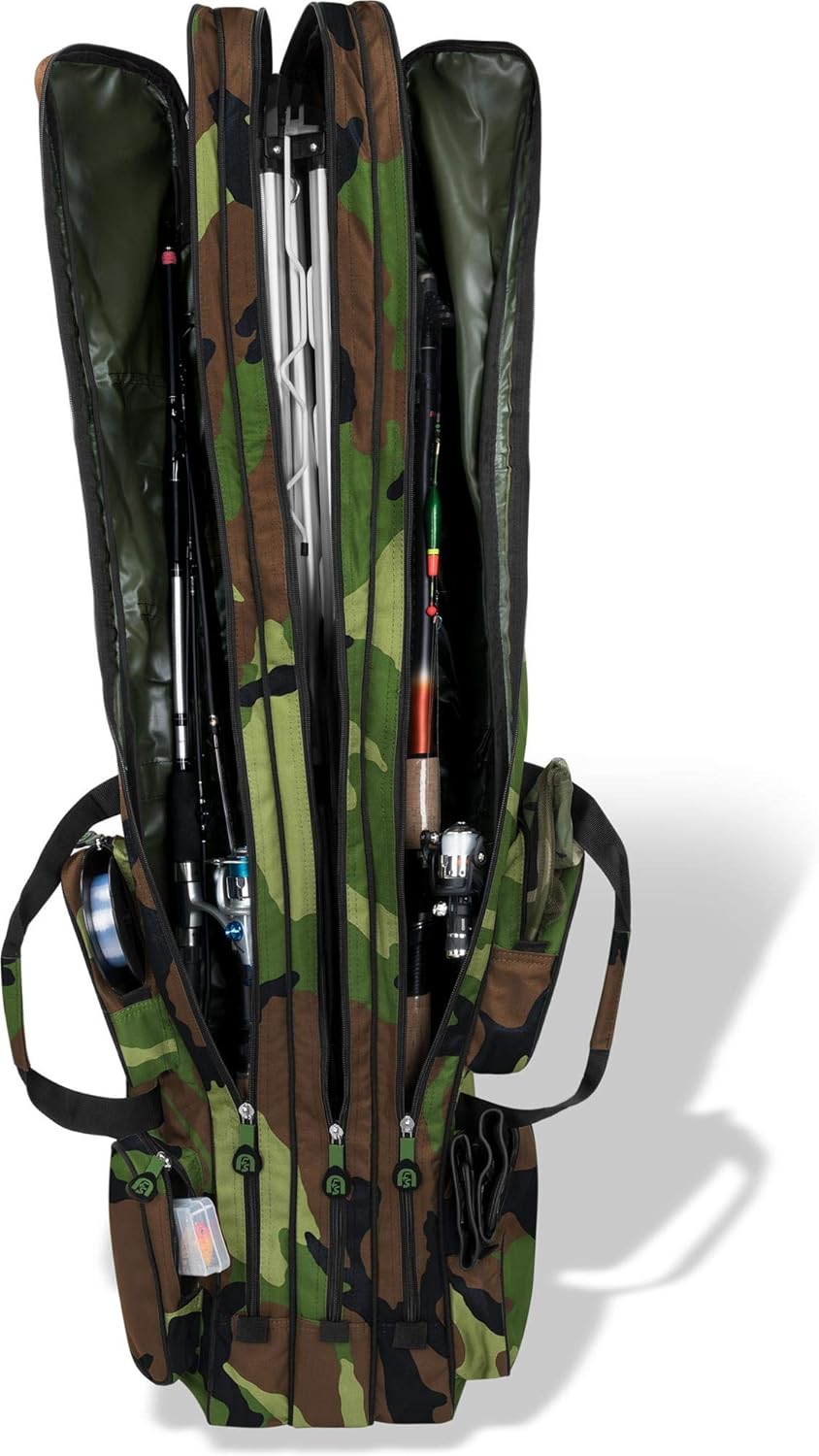 Rutentasche Rod Case mit 3 Ruten-Fächern, Wood-land 3 Innenfächer 150 cm