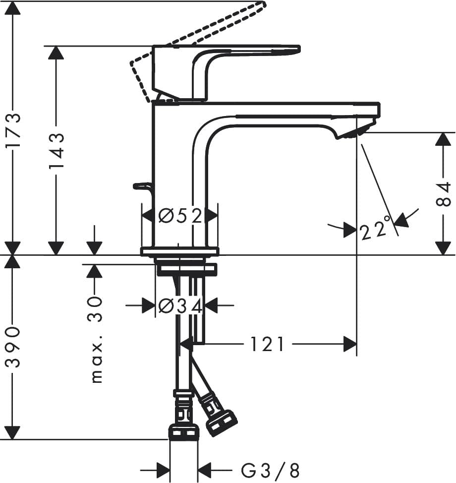 Rebris E Einhebel-Waschtischarmatur 80 CoolStart mit Zugstangen-Ablaufgarnitur, Auslaufhöhe 80mm|mit Zugstangen-Ablauf / energiesparend|Chrom