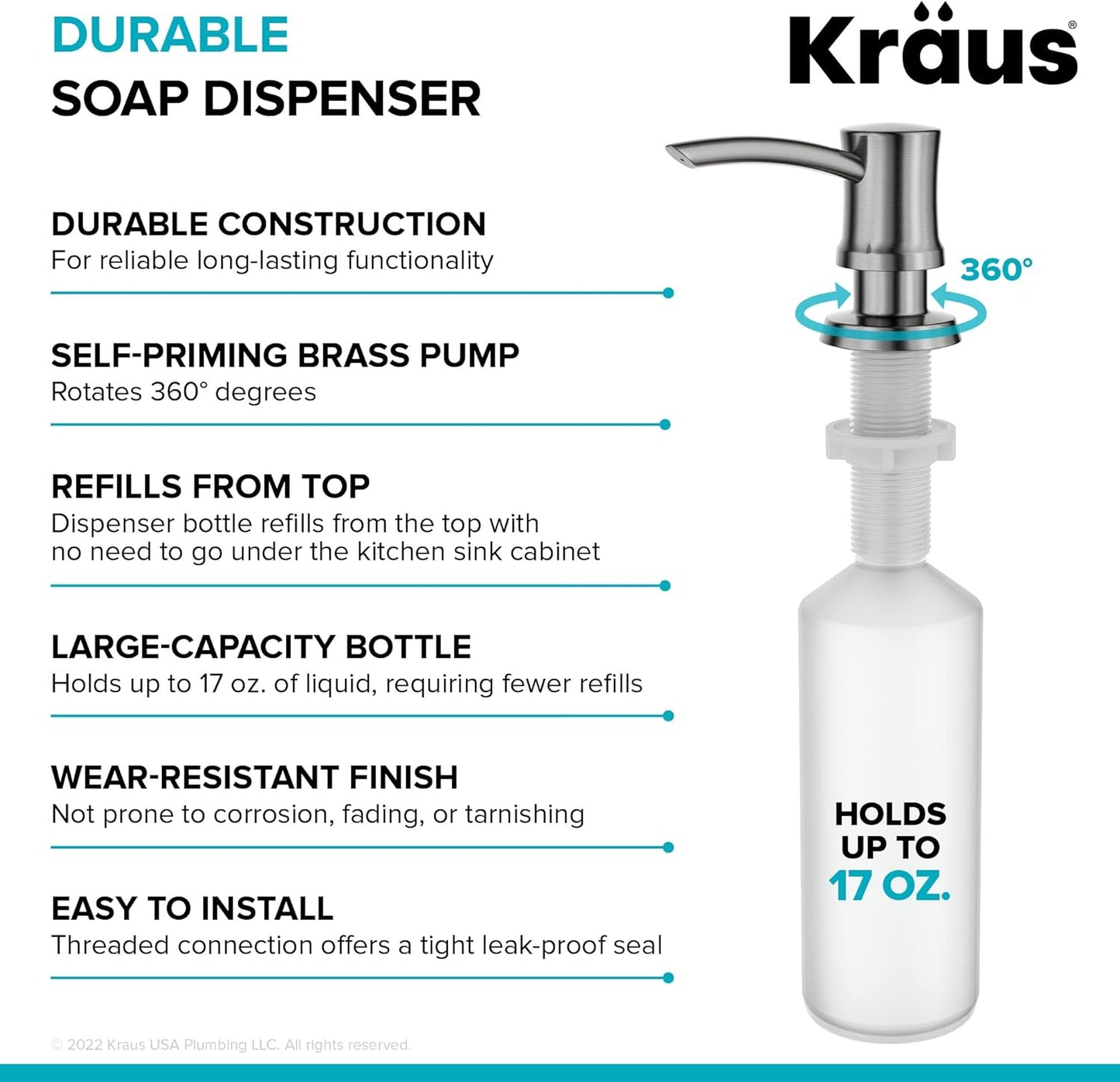 Einbau-Küchenseifen- und Lotionspender KSD-54SS, Edelstahl Traditioneller Stil