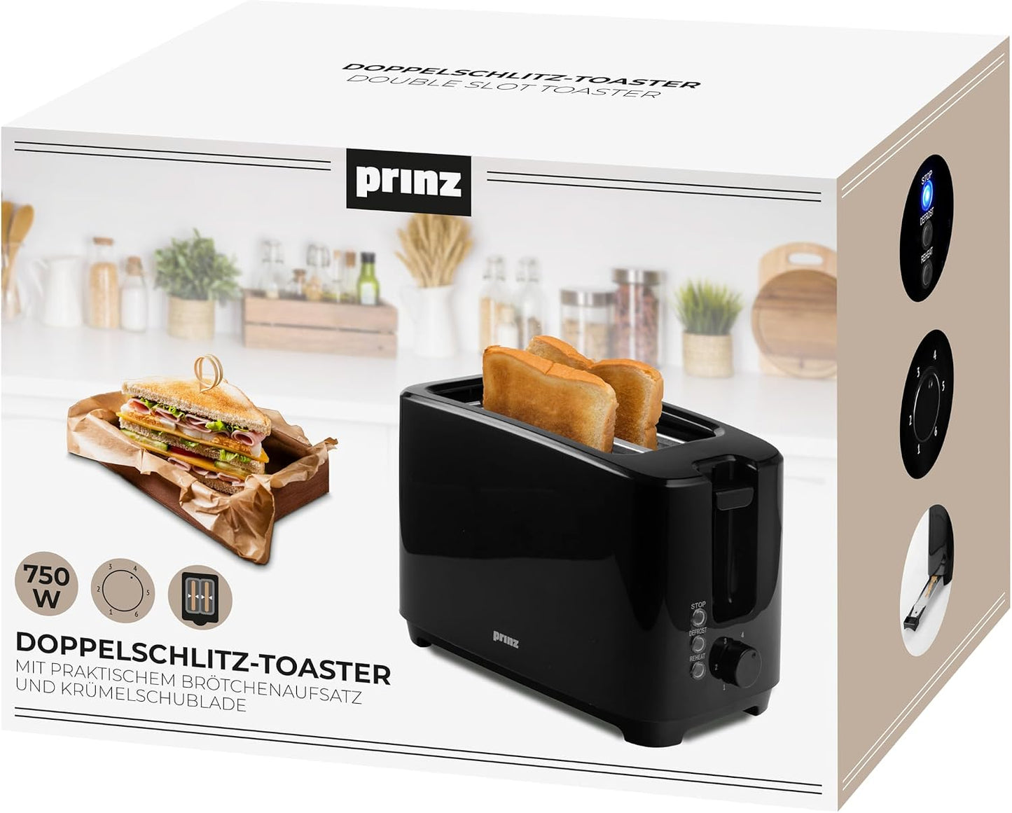 Doppelschlitz-Toaster PZ-TA2 mit Brötchenaufsatz