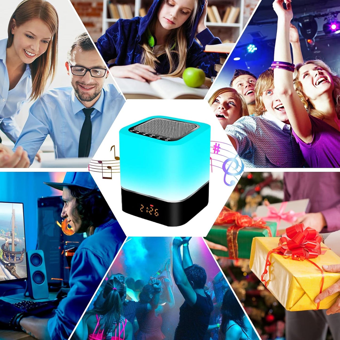 Nachttischlampe mit Wecker und Bluetooth-Lautsprecher, Rot