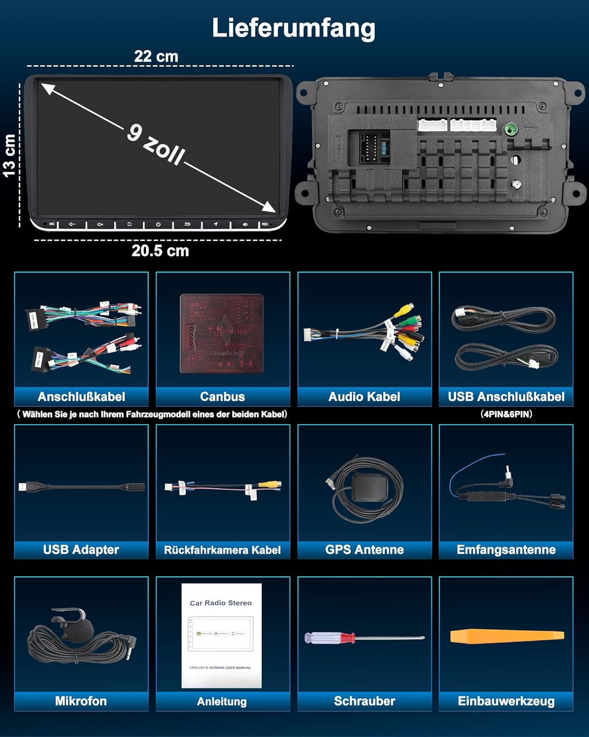 2Din Autoradio mit Bildschirm und Navi (9 Zoll)
