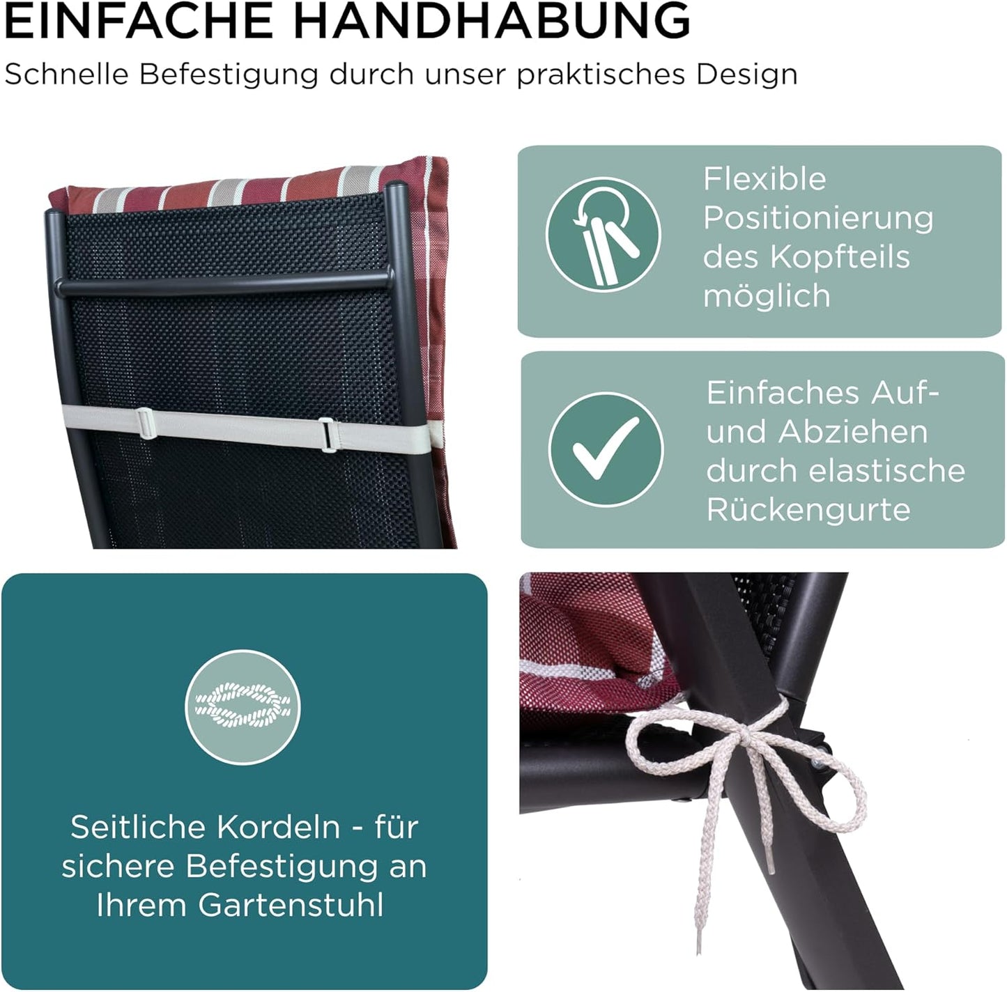 2er-Set Sitzauflagen für Hochlehner, 2-Stück Rot Kariert Pastell (mit Kopfteil)