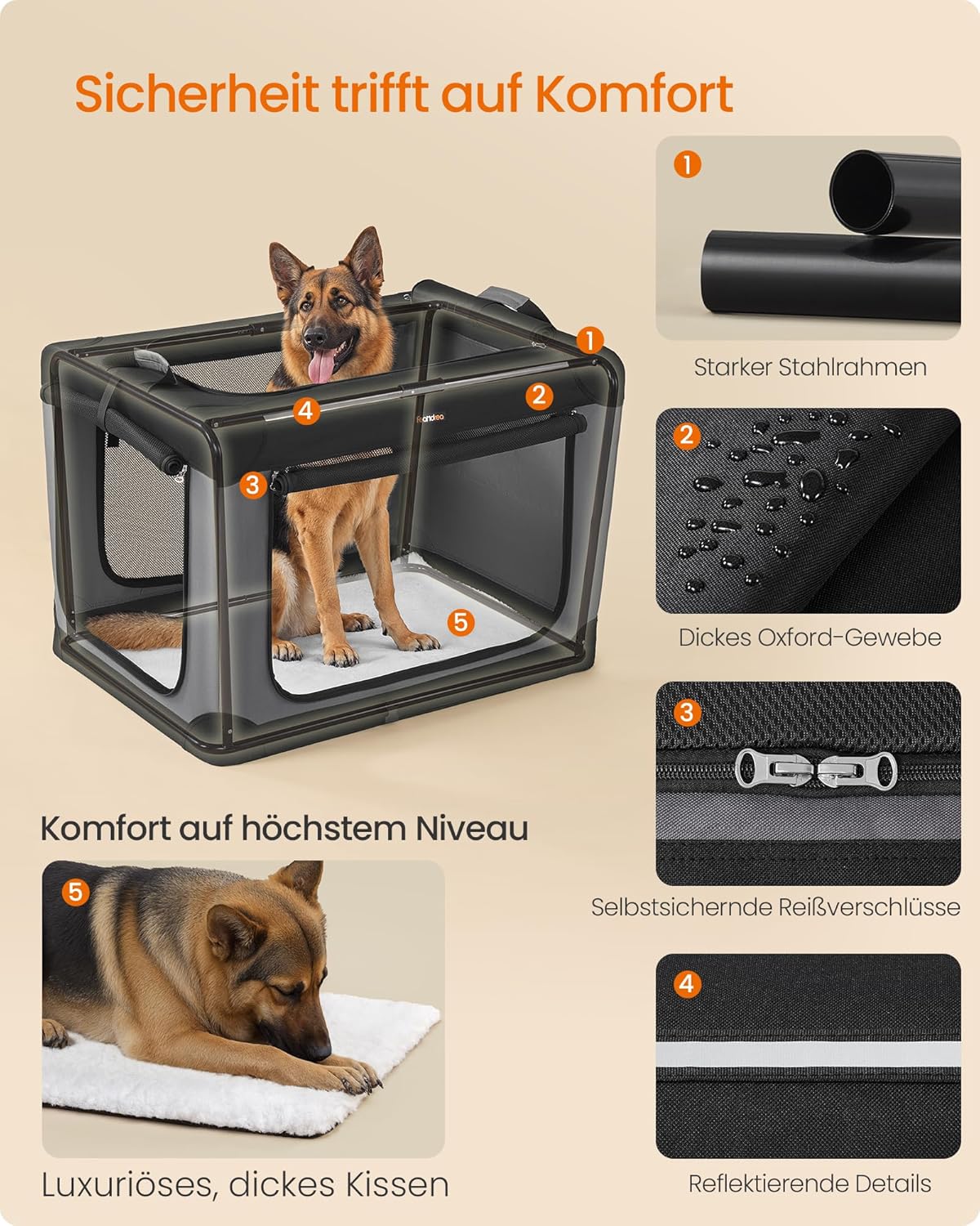 Faltbare Hundetransportbox mit Netztüren, PDC021B01, XXL (106,7 x 71,2 x 71,2 cm)