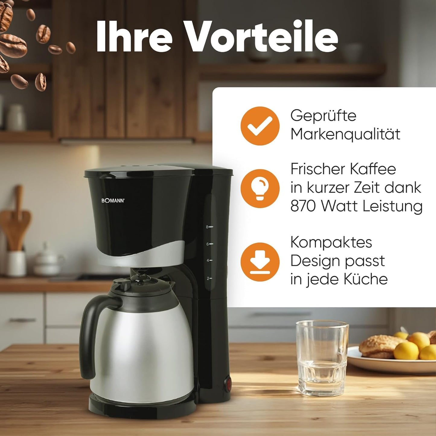 Filterkaffeemaschine mit Thermoskanne, Schwarz