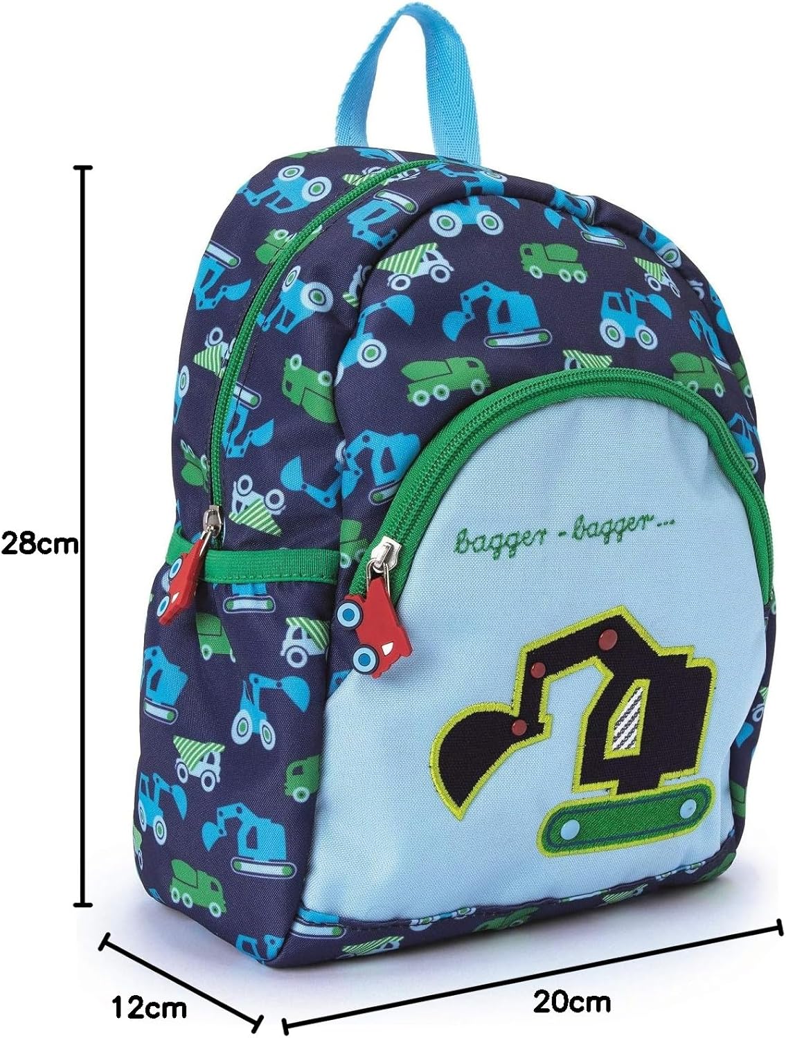 4-teiliges Kindergartenrucksack-Set, Bagger - Grün & Blau Rucksack-Set