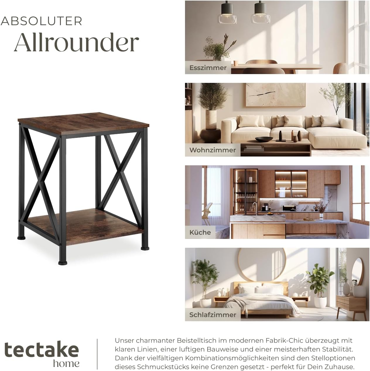 Industrial Beistelltisch Carlton, Carlton Industrial Holz Dunkel, Rustikal
