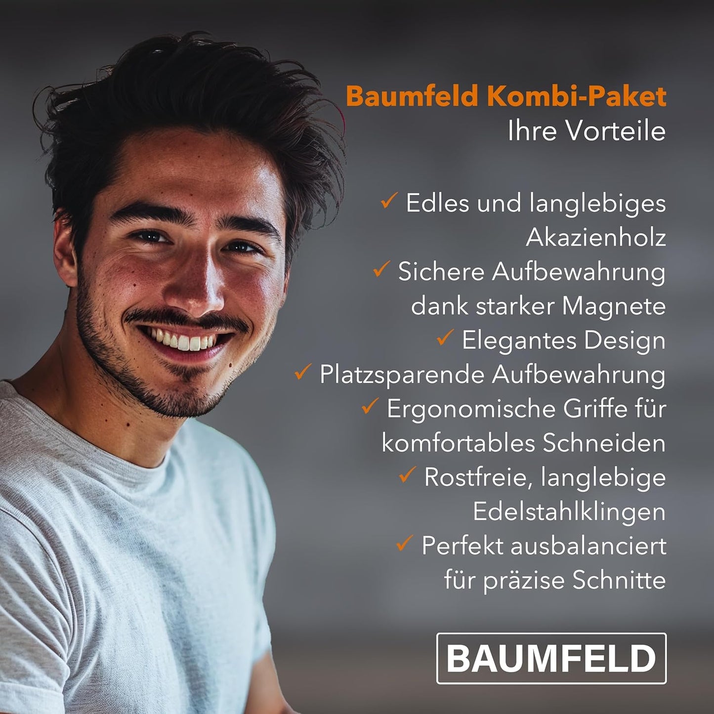 Messerblock-Set mit Tranchierbesteck, Silber Edelstahl + Tranchierbesteck
