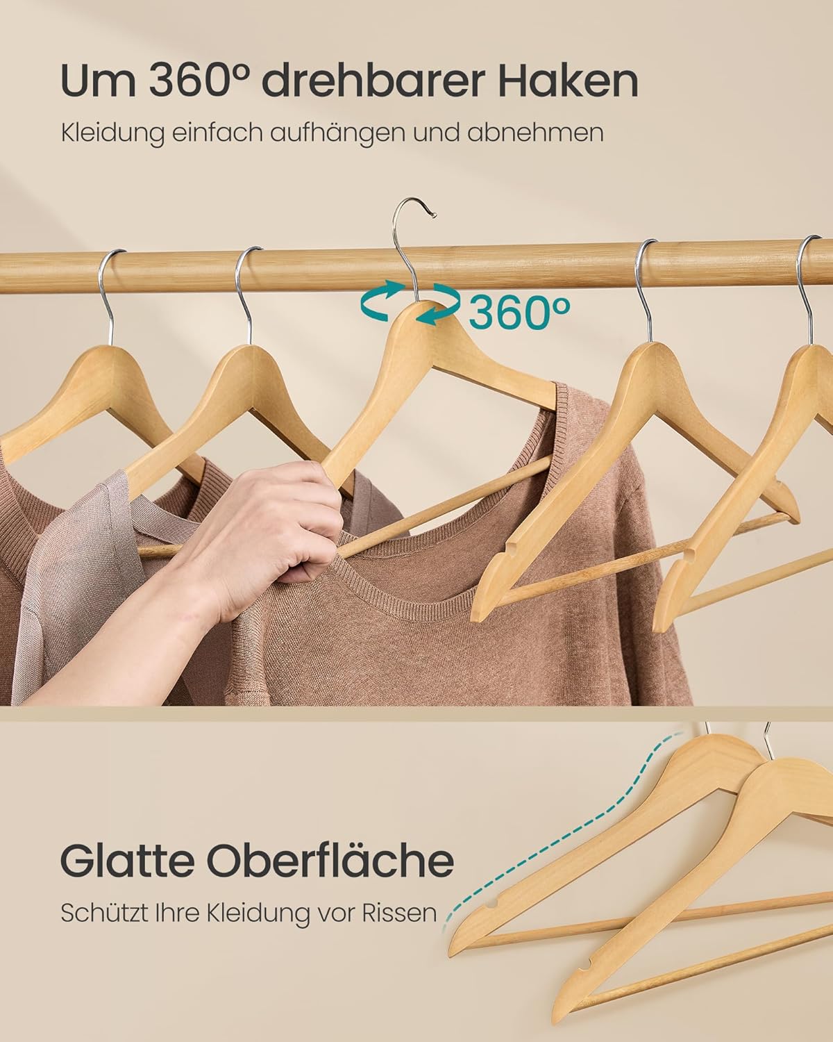 30er-Set Holzbügel, Naturfarben 30