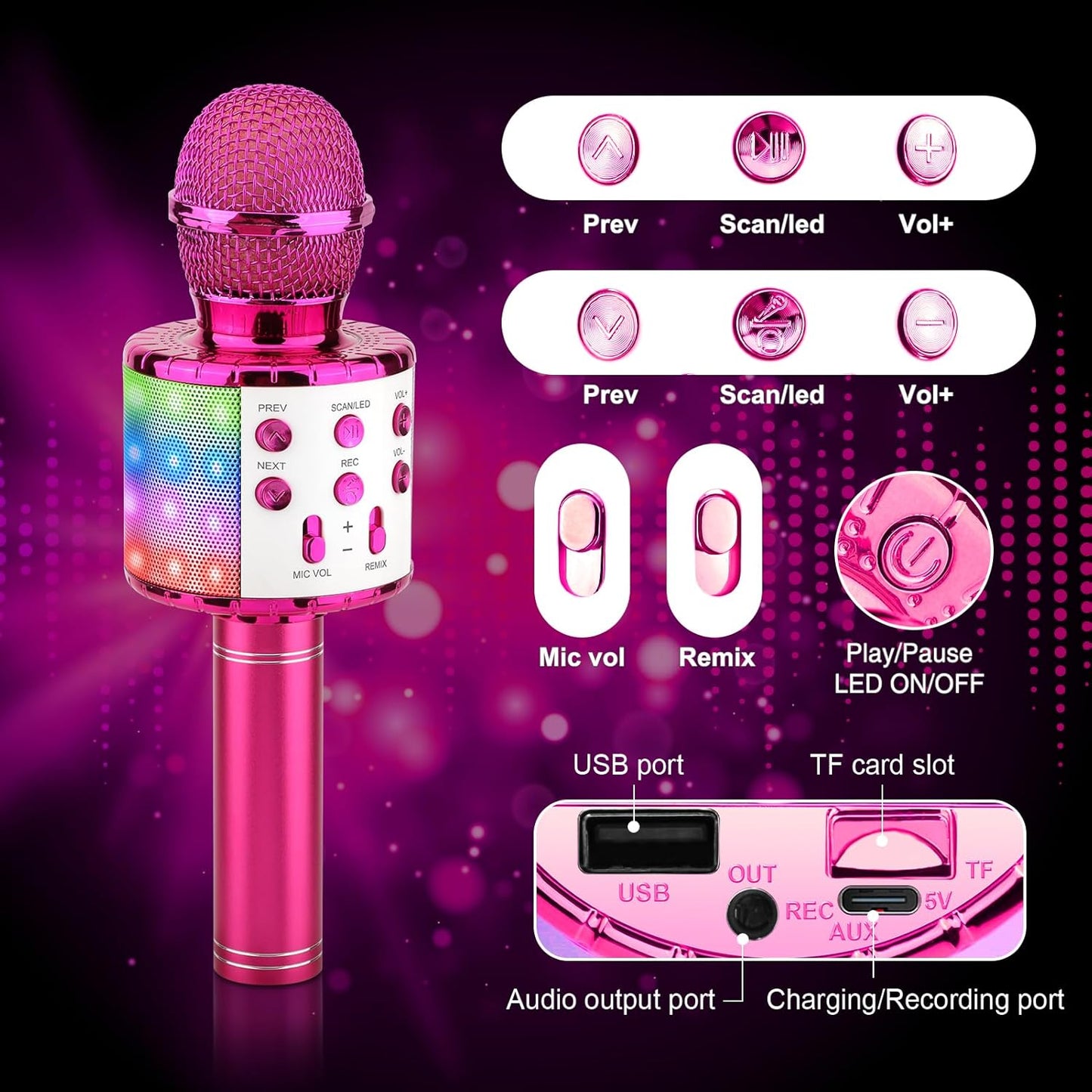 4-in-1 Karaoke Mikrofon, purple