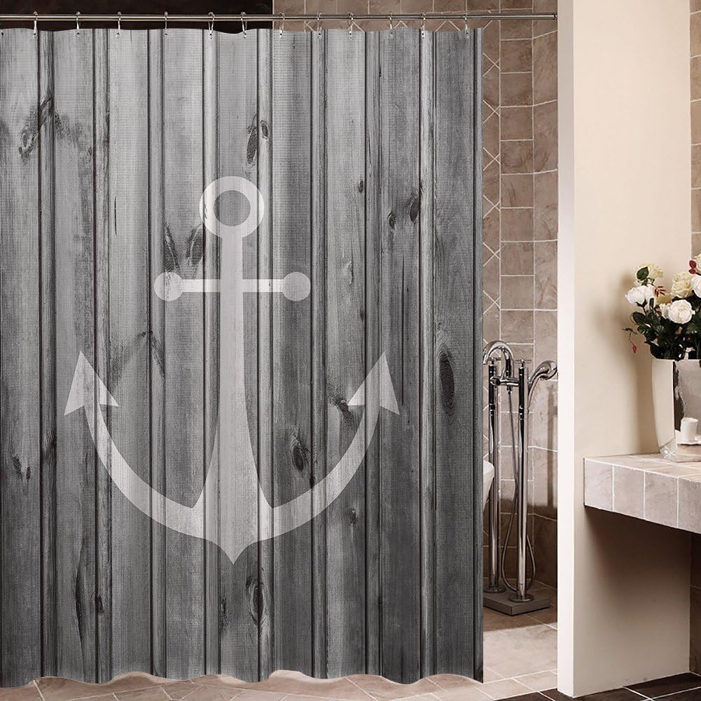 Rustikaler Duschvorhang mit Anker-Motiv, 90 x 180 cm, H180 x B90 cm (1er Pack)