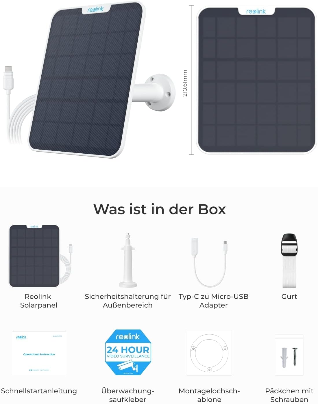 Solarpanel für Akku-Überwachungskameras, Weiss