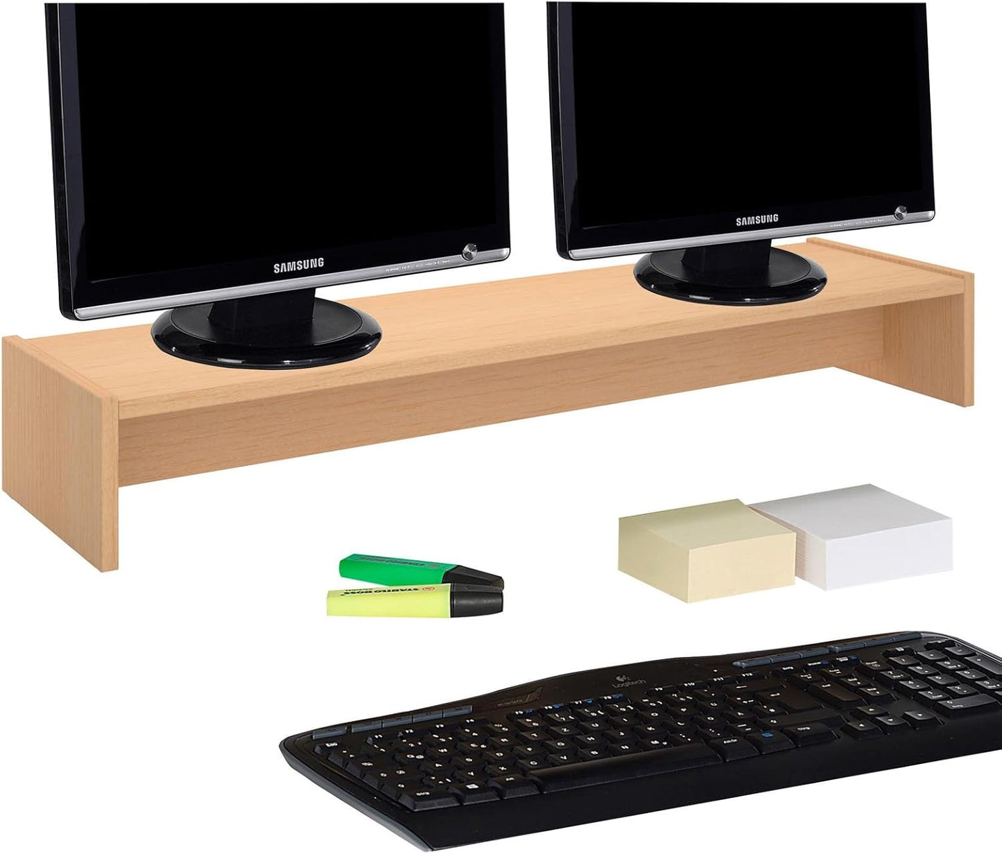 Monitorständer Zoom für 2 Monitore, Buchefarben