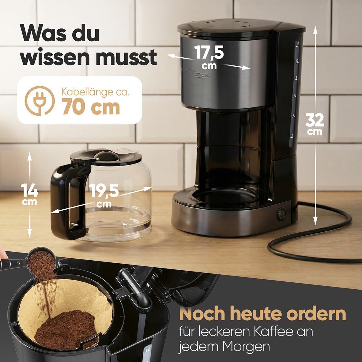 Filterkaffeemaschine mit Glaskanne, 12-14 Tassen