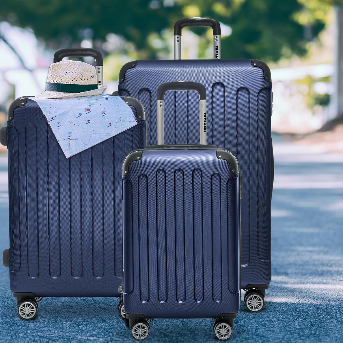 3-teiliges Hartschalen-Kofferset, TSA-Schloss, Teleskopgriff, Kofferset 3 teilig Blau