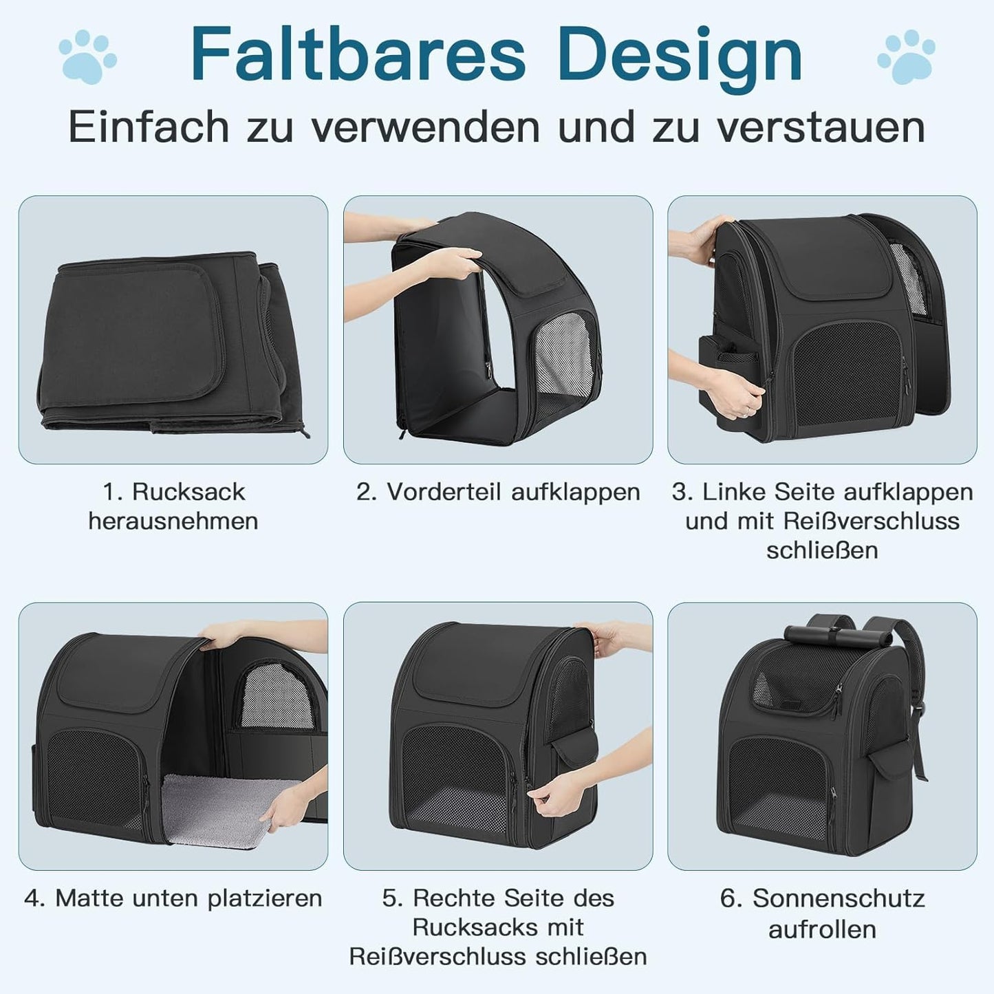 Hunderucksack bis 10 kg mit Netzfenster, Schwarz