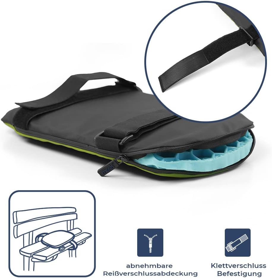 Outdoor Gelsitzkissen mit Karabiner, Limone / Schwarz
