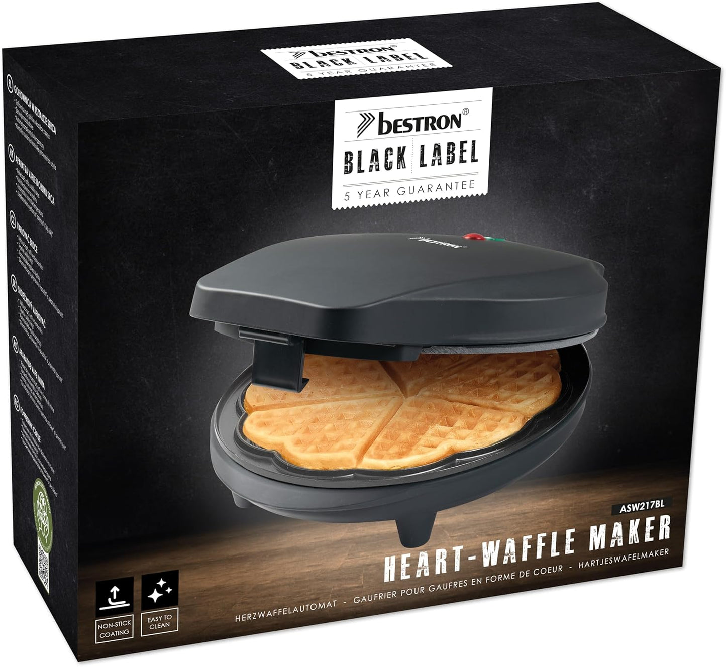 Herzwaffeleisen mit Antihaftbeschichtung, 700W, Mattschwarz