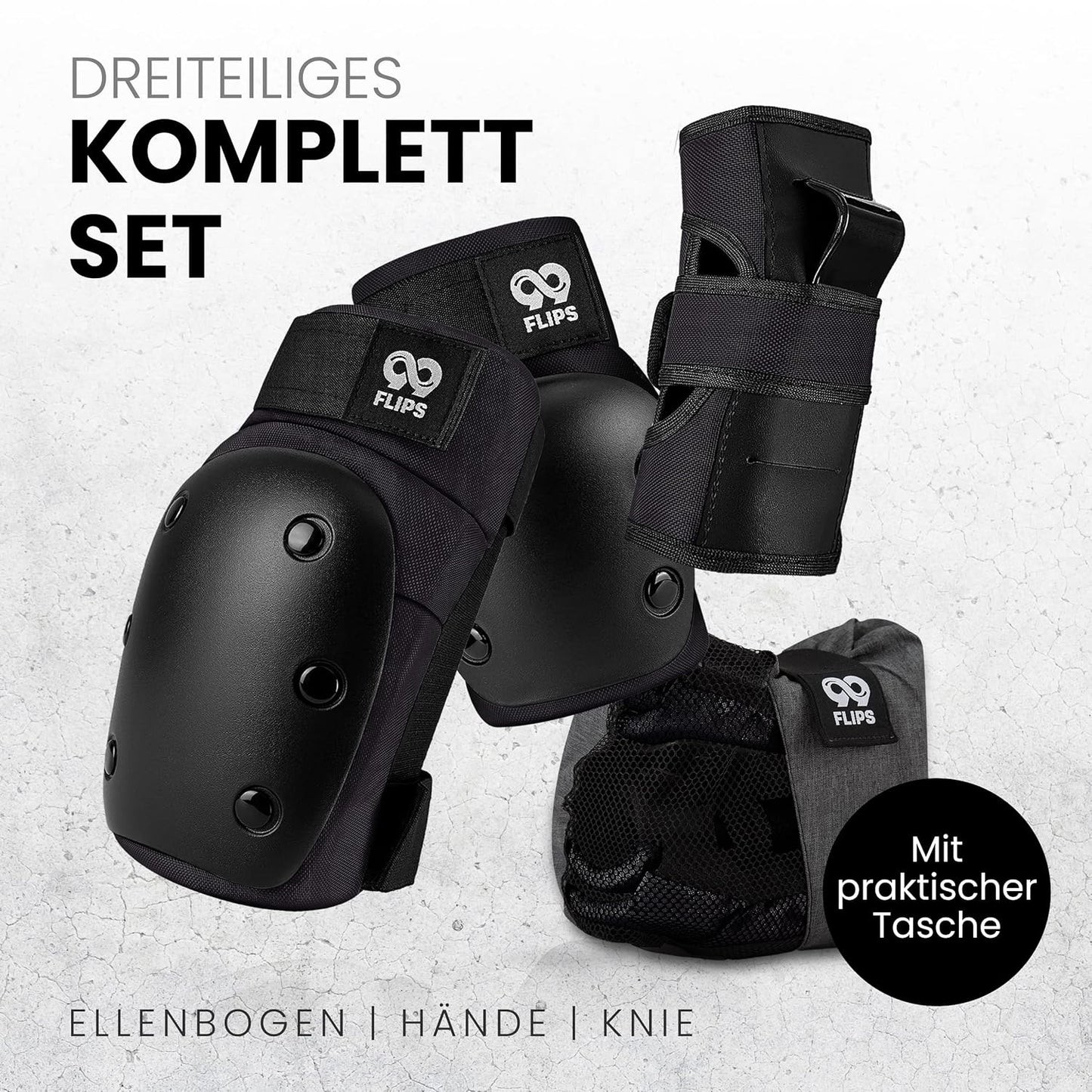 6-teiliges Inliner-Schoner-Set, M - Jugendliche ab 12 Jahren BLACK