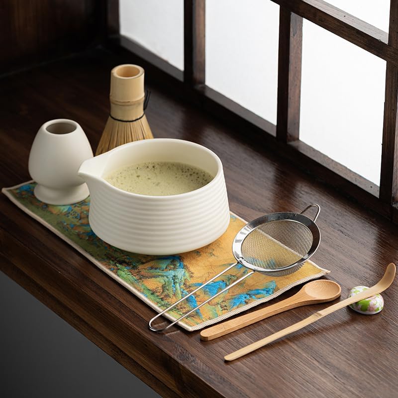 6-teiliges Matcha Tee-Set mit Schale und Besen