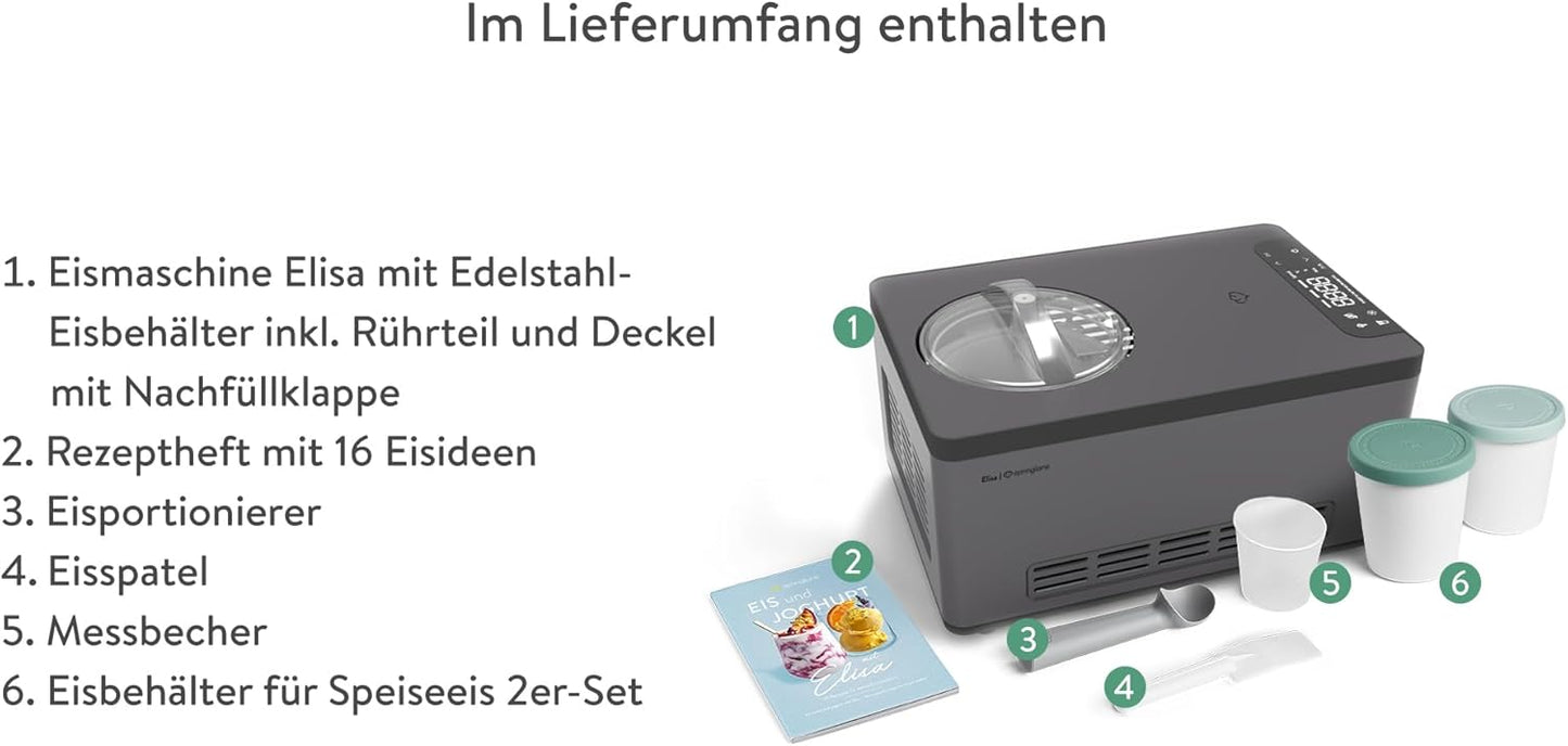 Eismaschine Elisa, Elisa Anthrazit + 2 Eisbehälter Mint