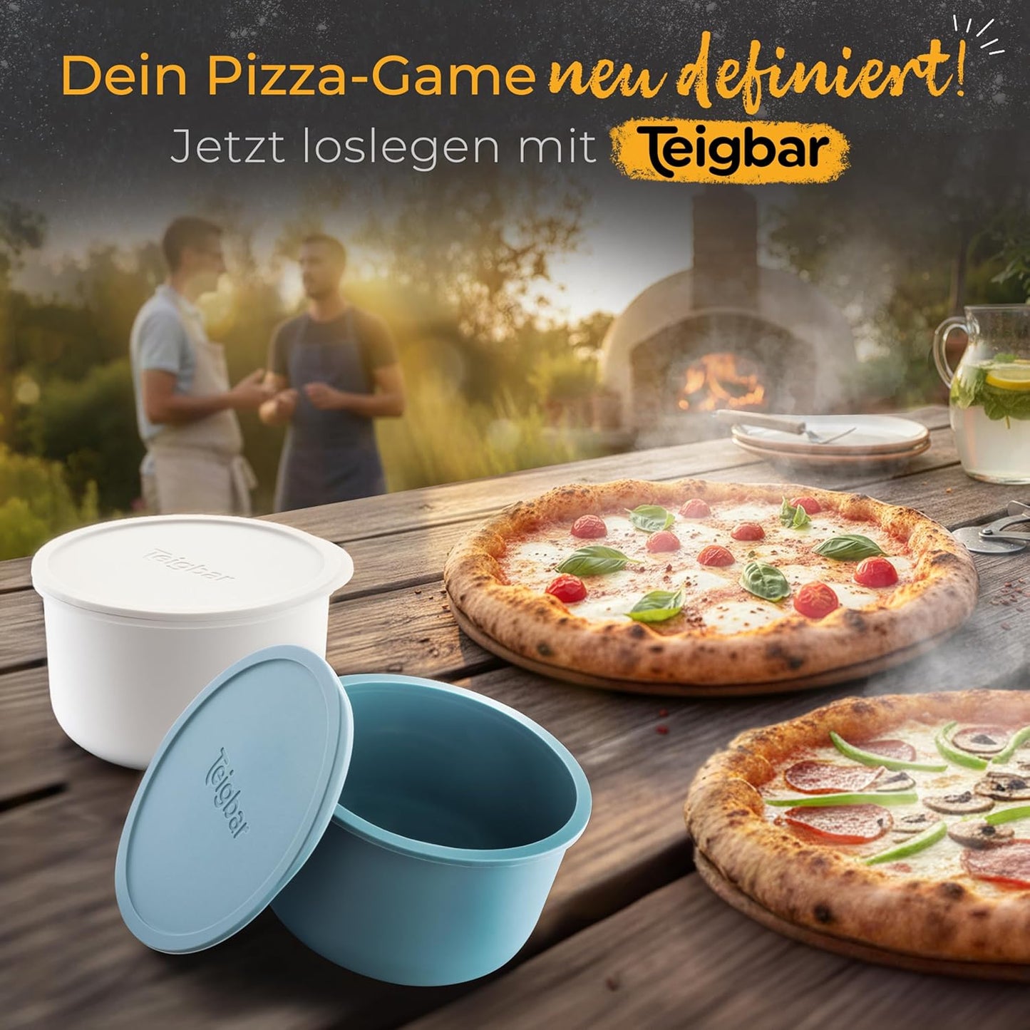6er-Set Pizzaballenbox mit Deckel, Blau-weiss 6er Set