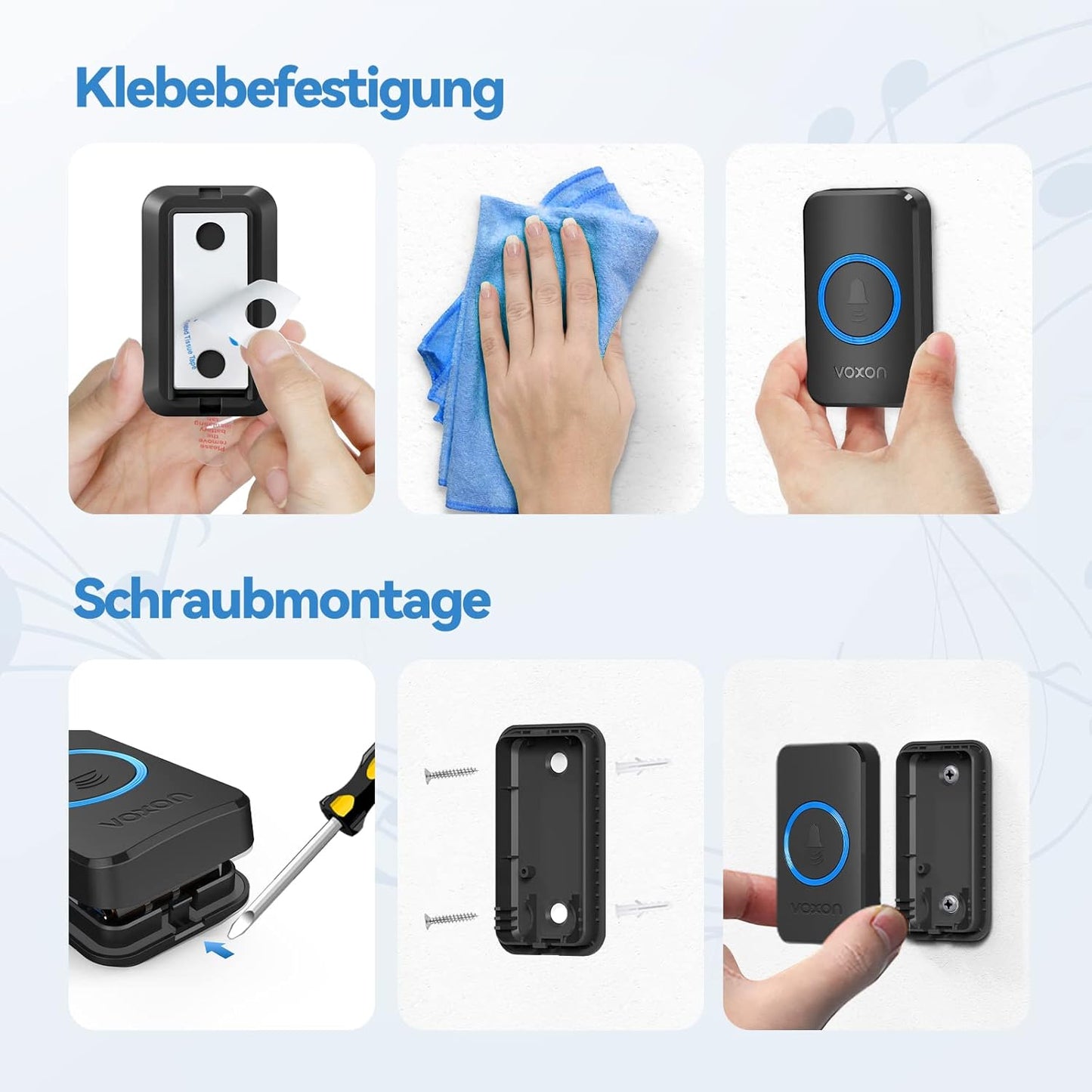 VX-WD888 Funkklingel-Set mit 2 Empfängern und LED-Blitz, erweiterbar, Schwarz