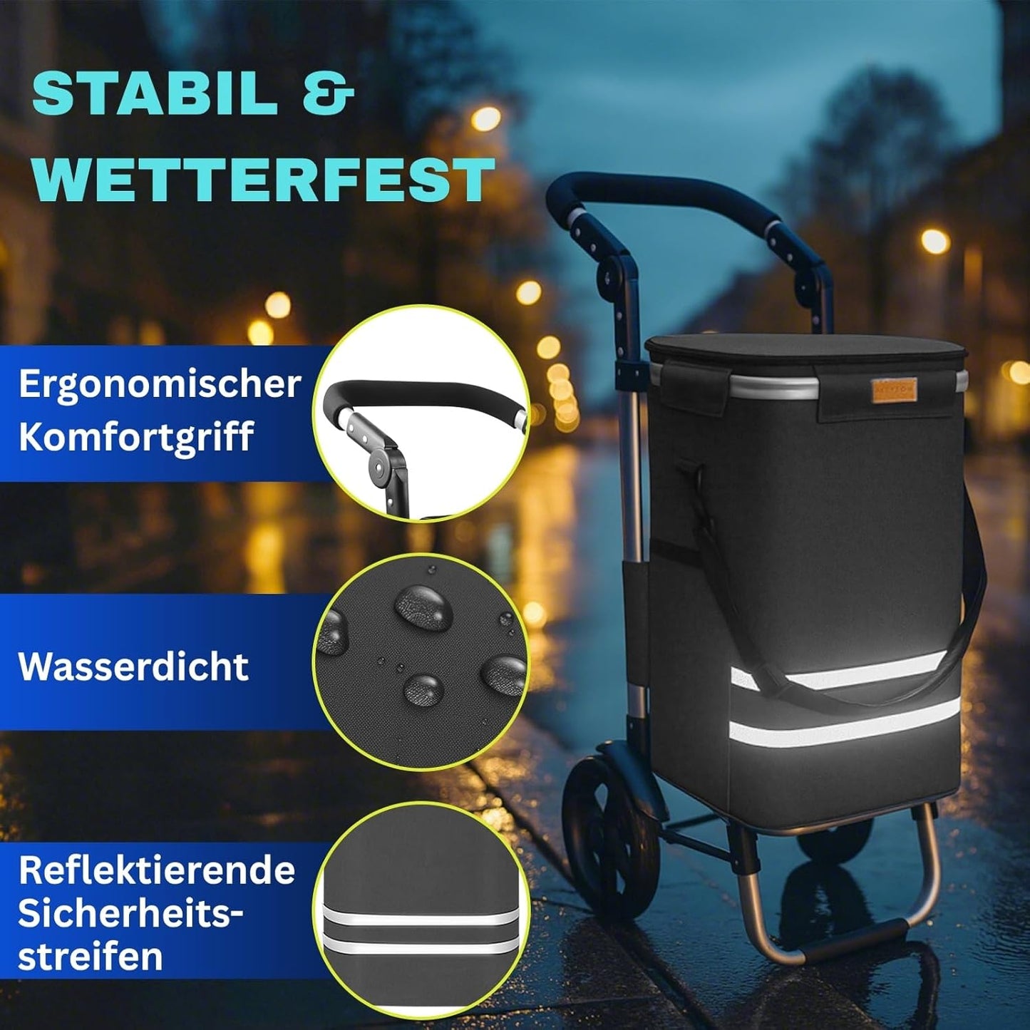 Ergonomischer, klappbarer 3-in-1 Einkaufswagen mit 56L Tasche, Dunkelgrau