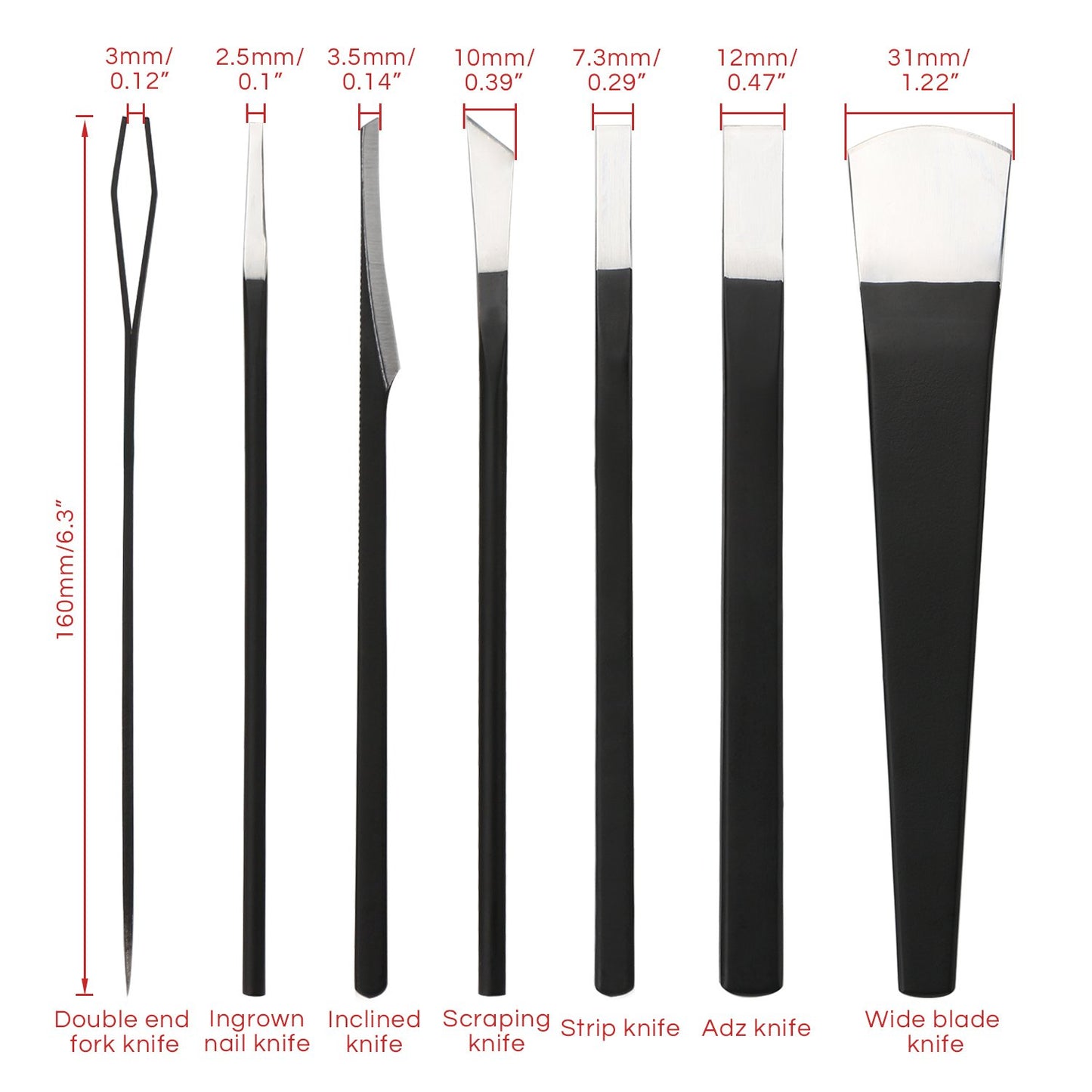 Pediküre Messer Set mit Aufbewahrung, Ensemble 7 pièces A