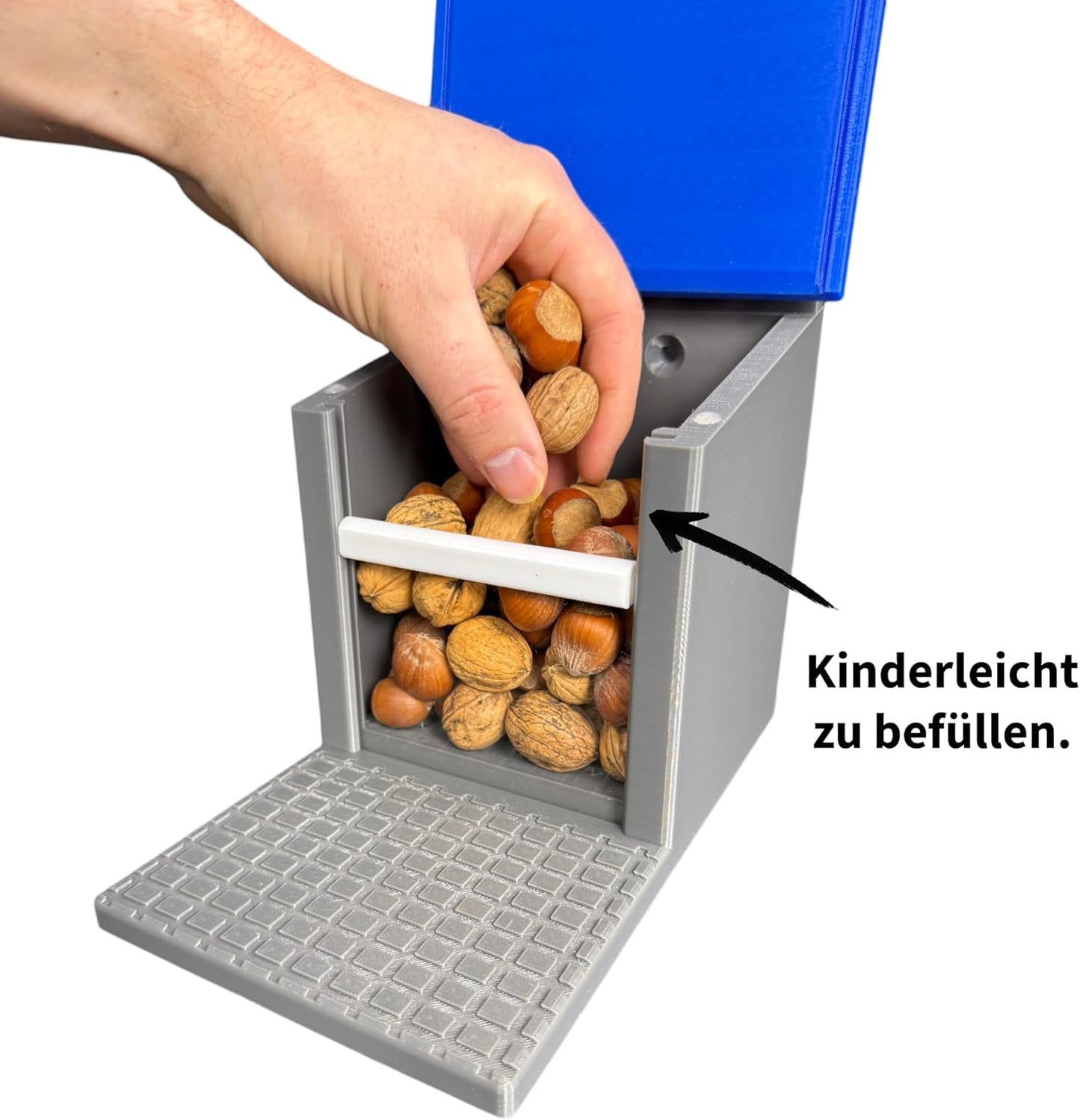 Witterungsbeständiges Eichhörnchen-Futterhaus, Grau mit blauem Dach