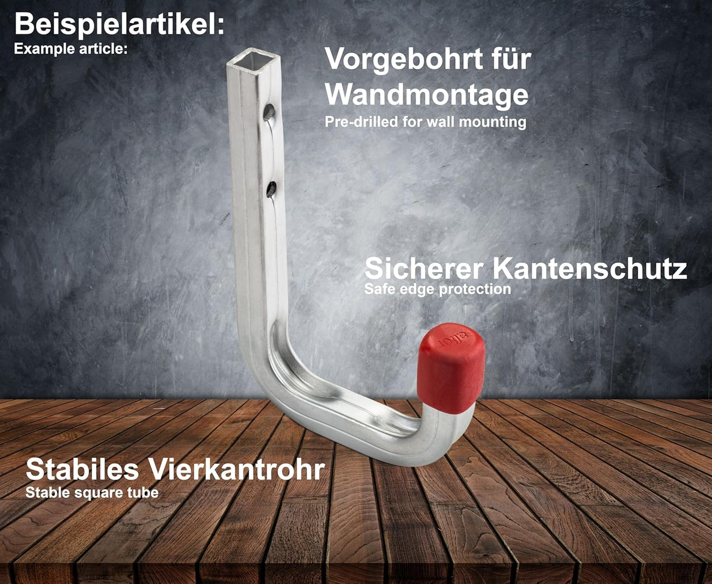 8er-Set Wandhaken mit Gummierung, 8 Stück rot - 115 x 80 mm