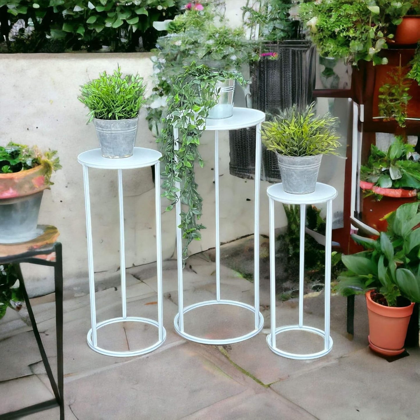 3-teiliges Blumenhocker & Beistelltisch Set
