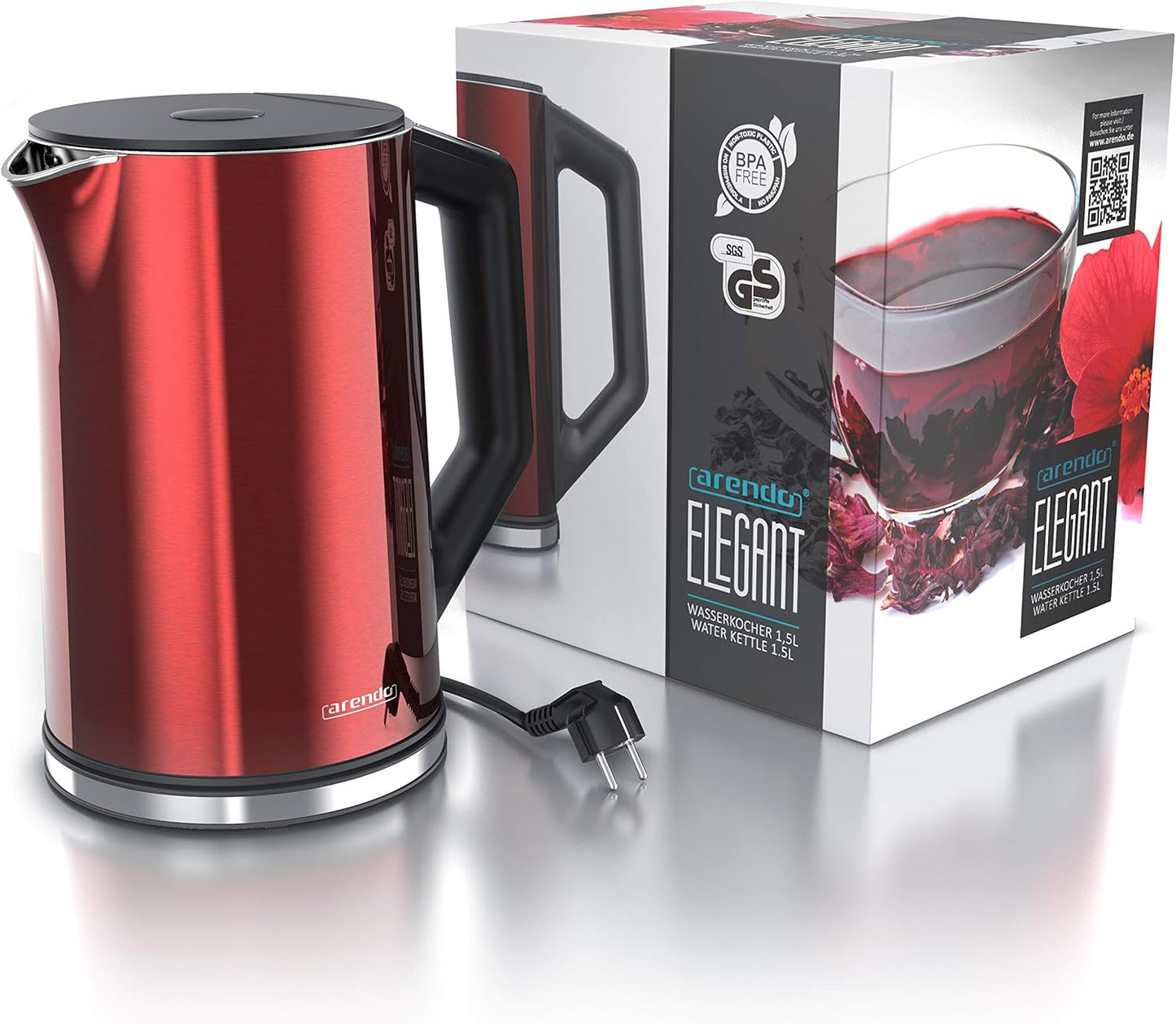 Edelstahl-Wasserkocher mit Temperatureinstellung, C: Rot