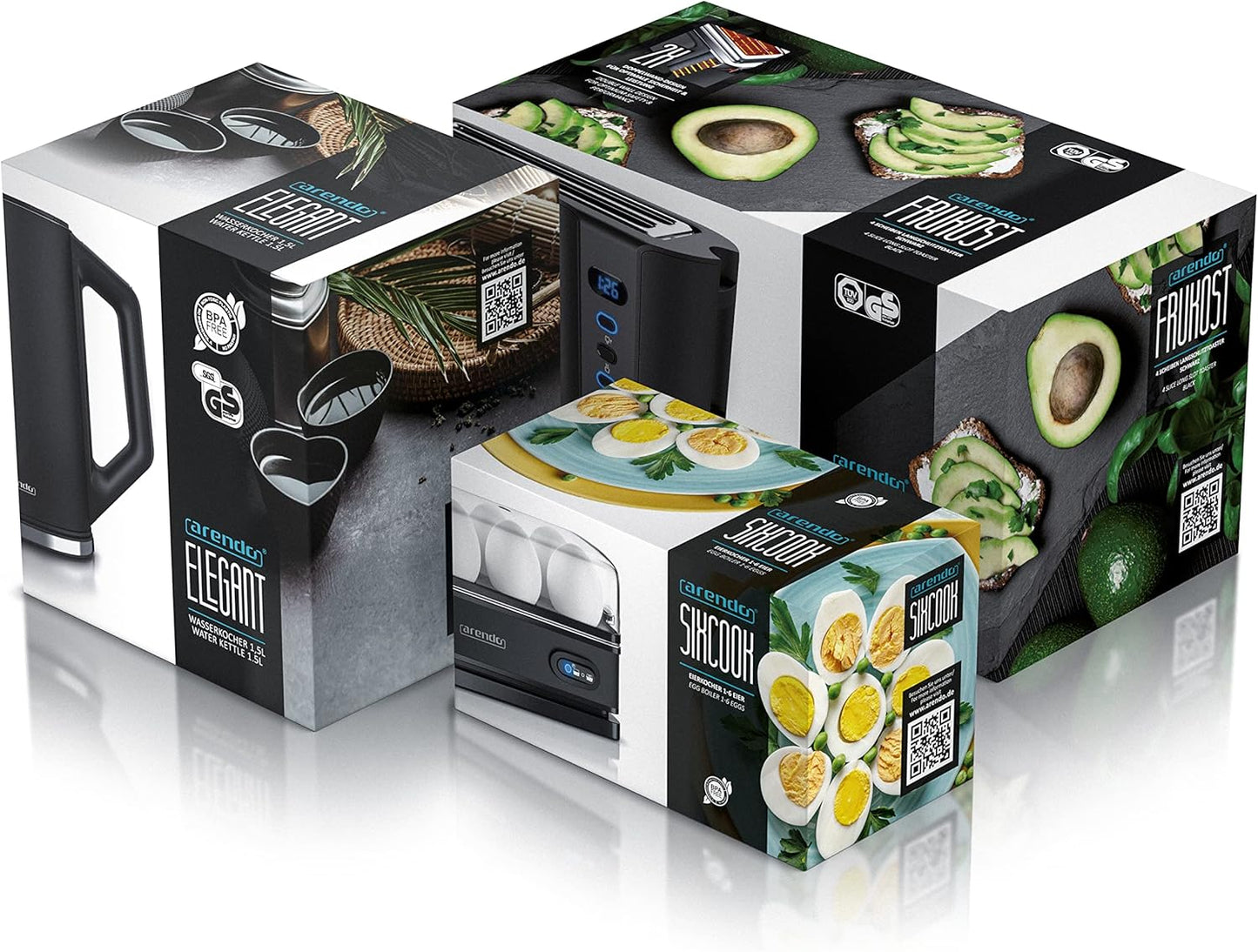 Frühstücks Set - Wasserkocher ELEGANT, Toaster FRUKOST, Eierkocher SIXCOOK, B: Schwarz