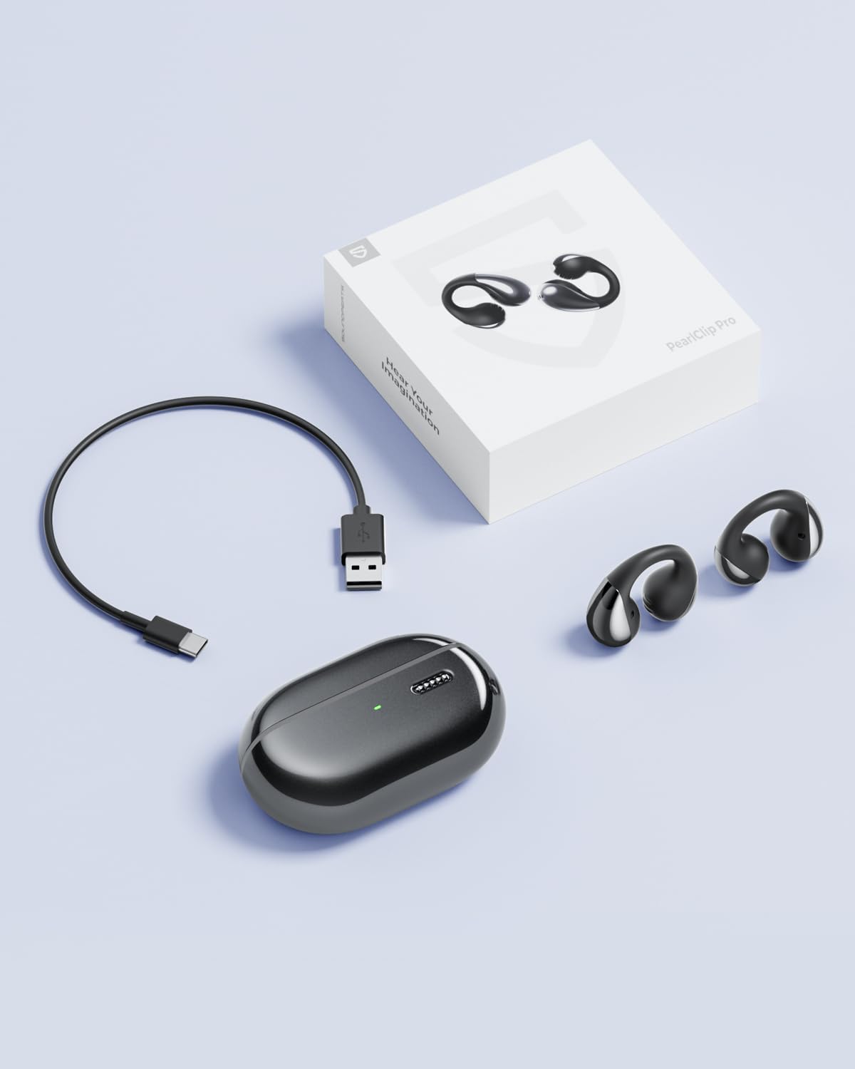 PearlClip Pro Open Ear Bluetooth Kopfhörer, Schwarz