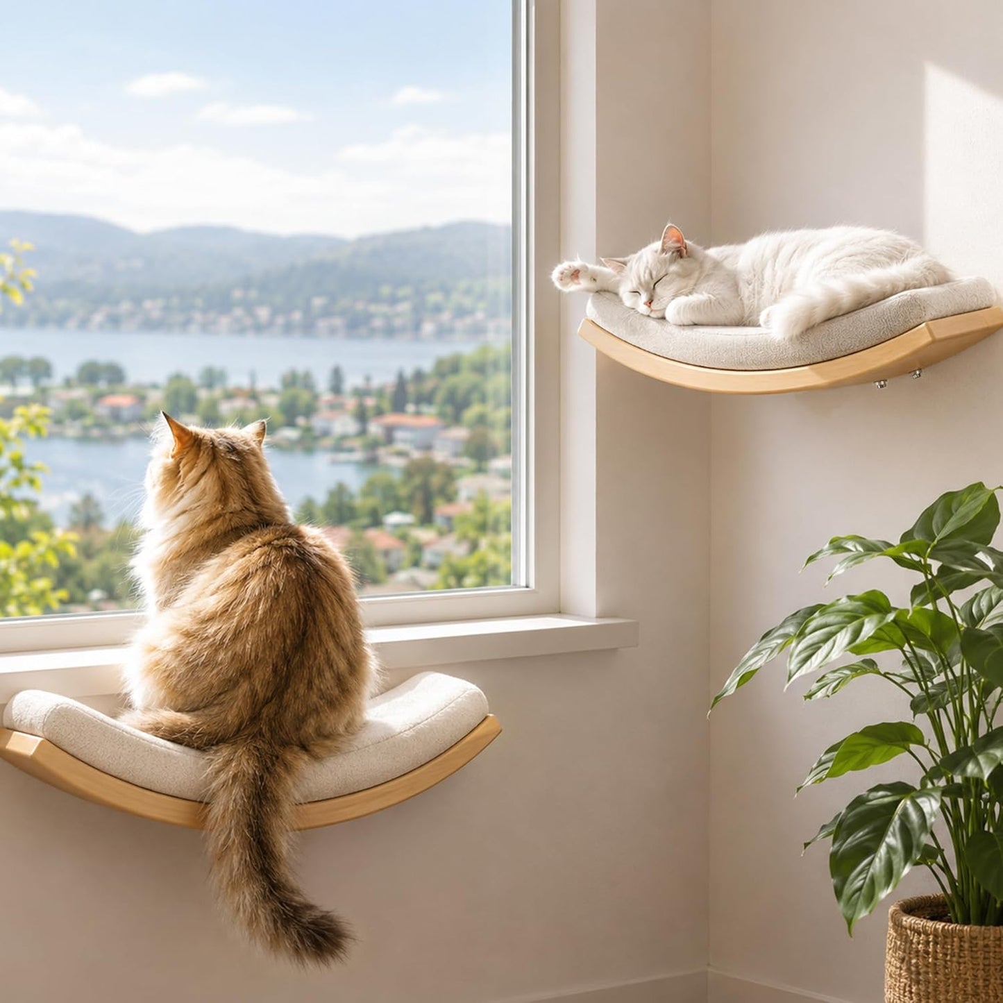 Gebogenes Katzen-Wandregal mit Schaumstoffmatte, Beige 1PC Katze Wandregal