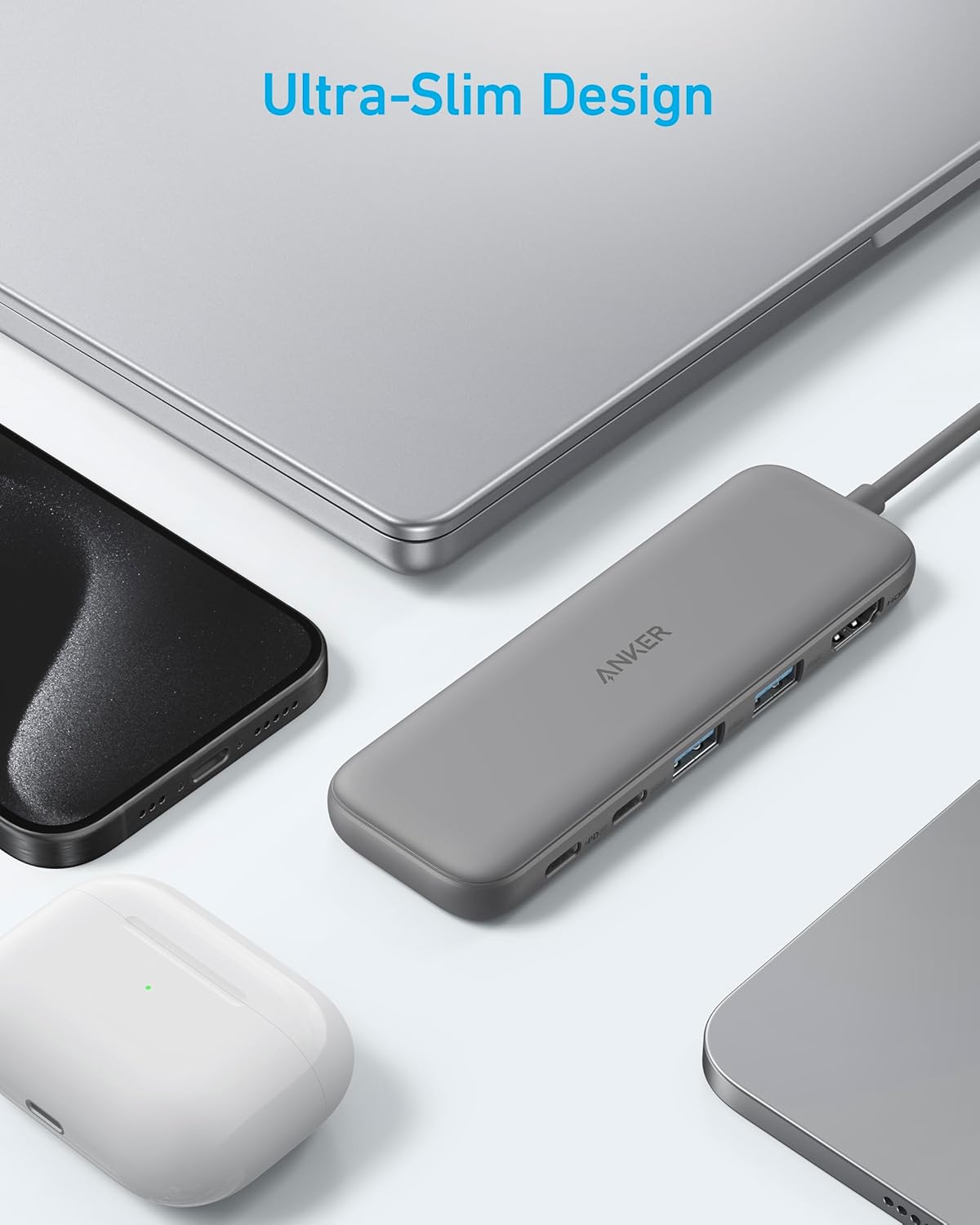 USB-C Hub mit 4K HDMI und 5Gbps Datenanschluss, Grau