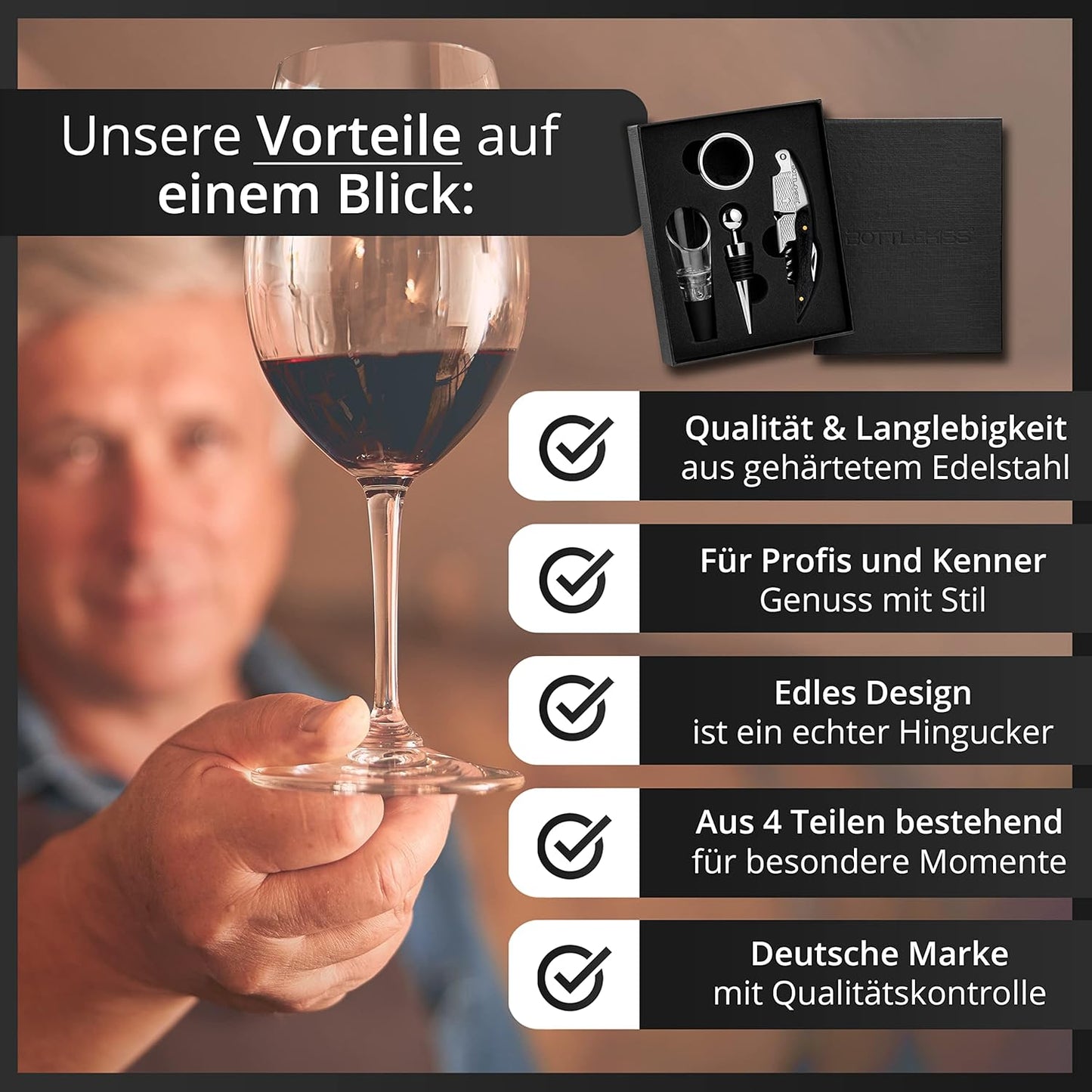 4-teiliges Korkenzieher-Set, Ebenholz