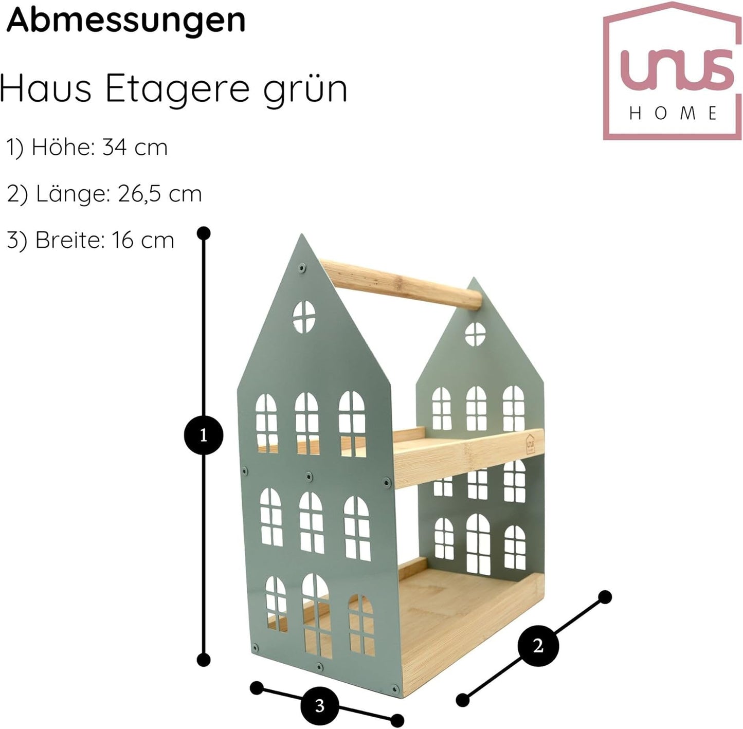Haus-Etagere mit 2 Etagen und Griff, Grün 16 x 26.5 x 34 cm