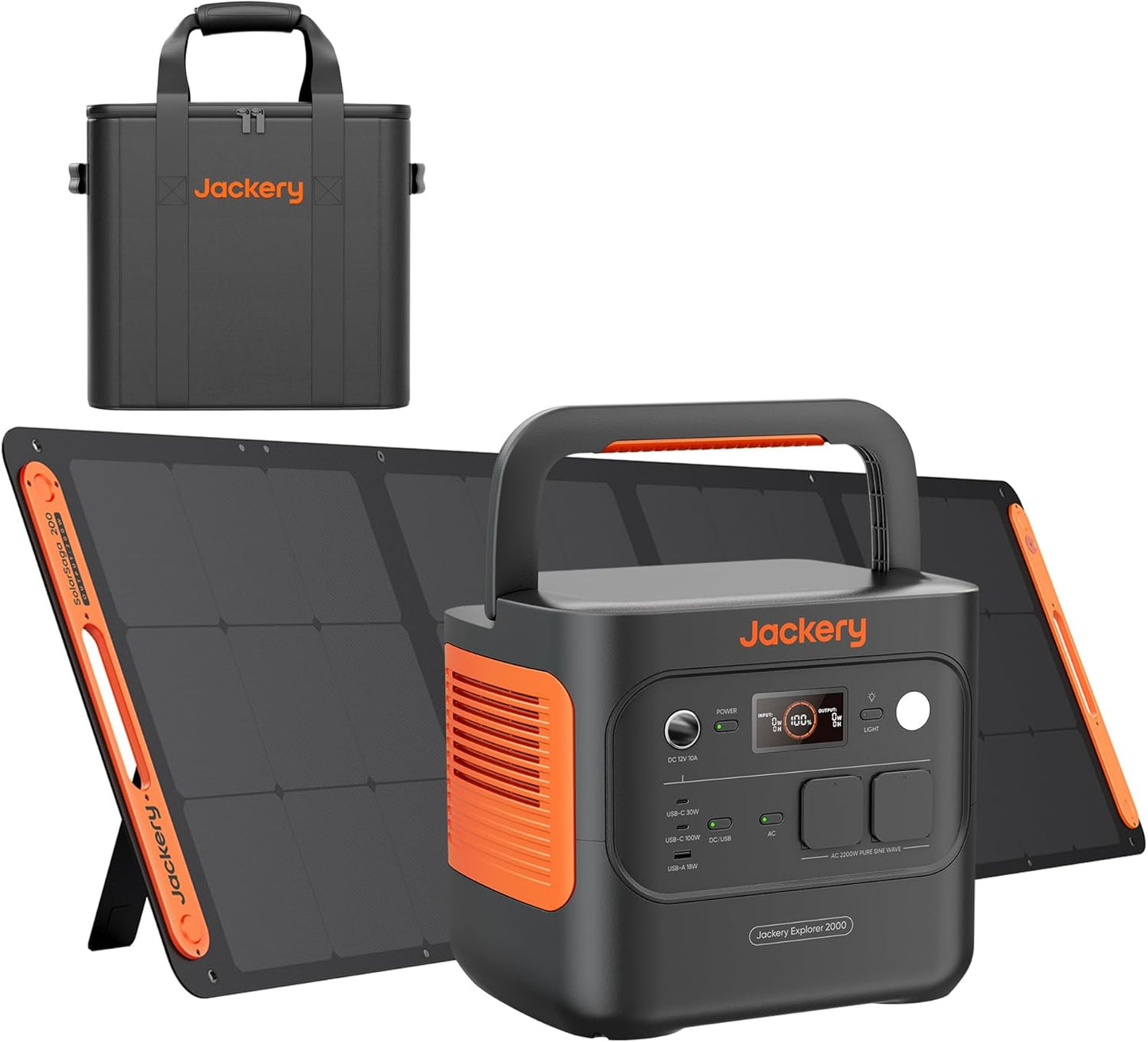 Tragbare Powerstation E2000 mit Solarpanel, E2000 V2+200W+L Tragtasche